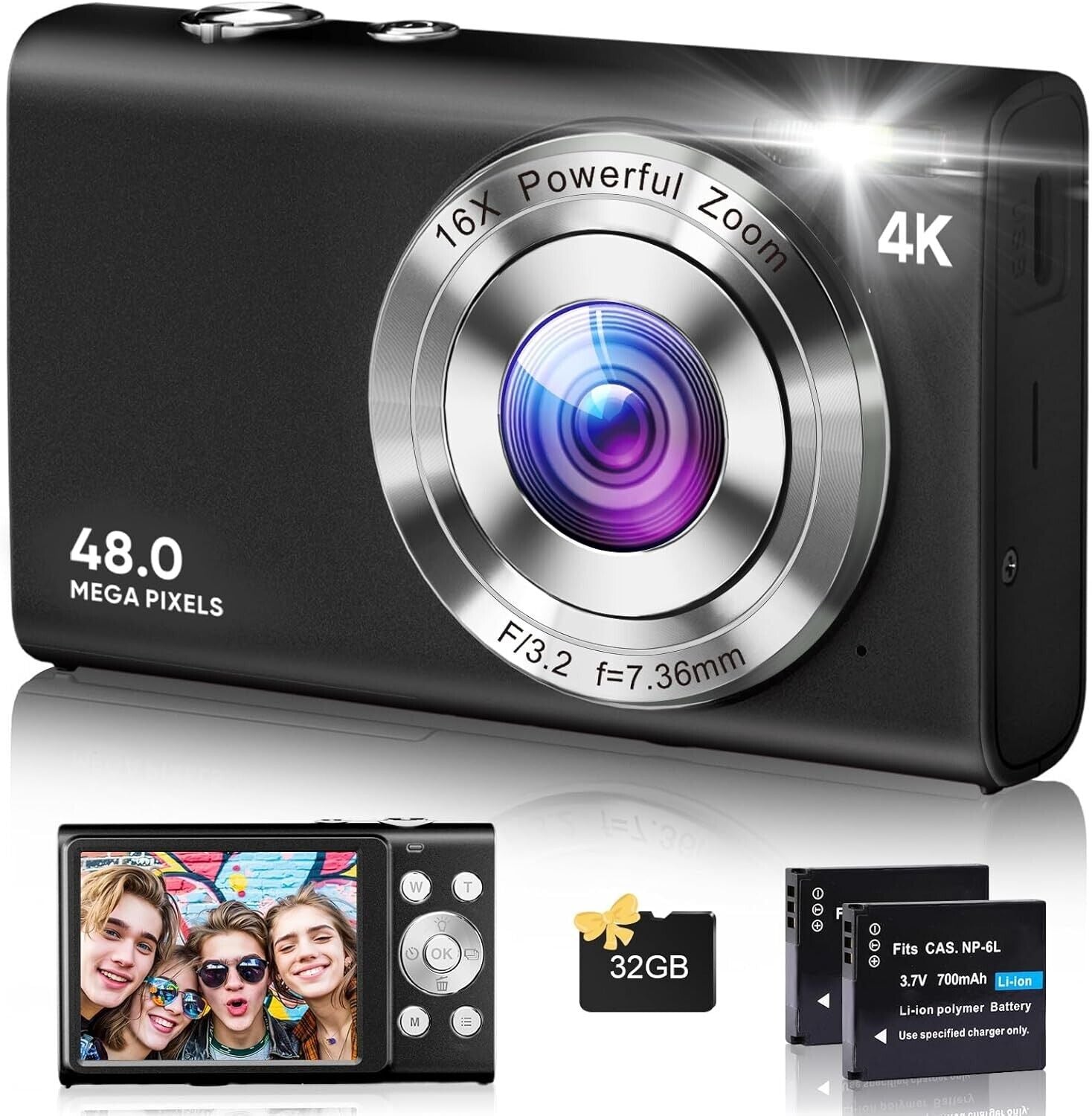 Digital Camera 4K Autofocus 48MP Anti-Shake Vlogging Camera