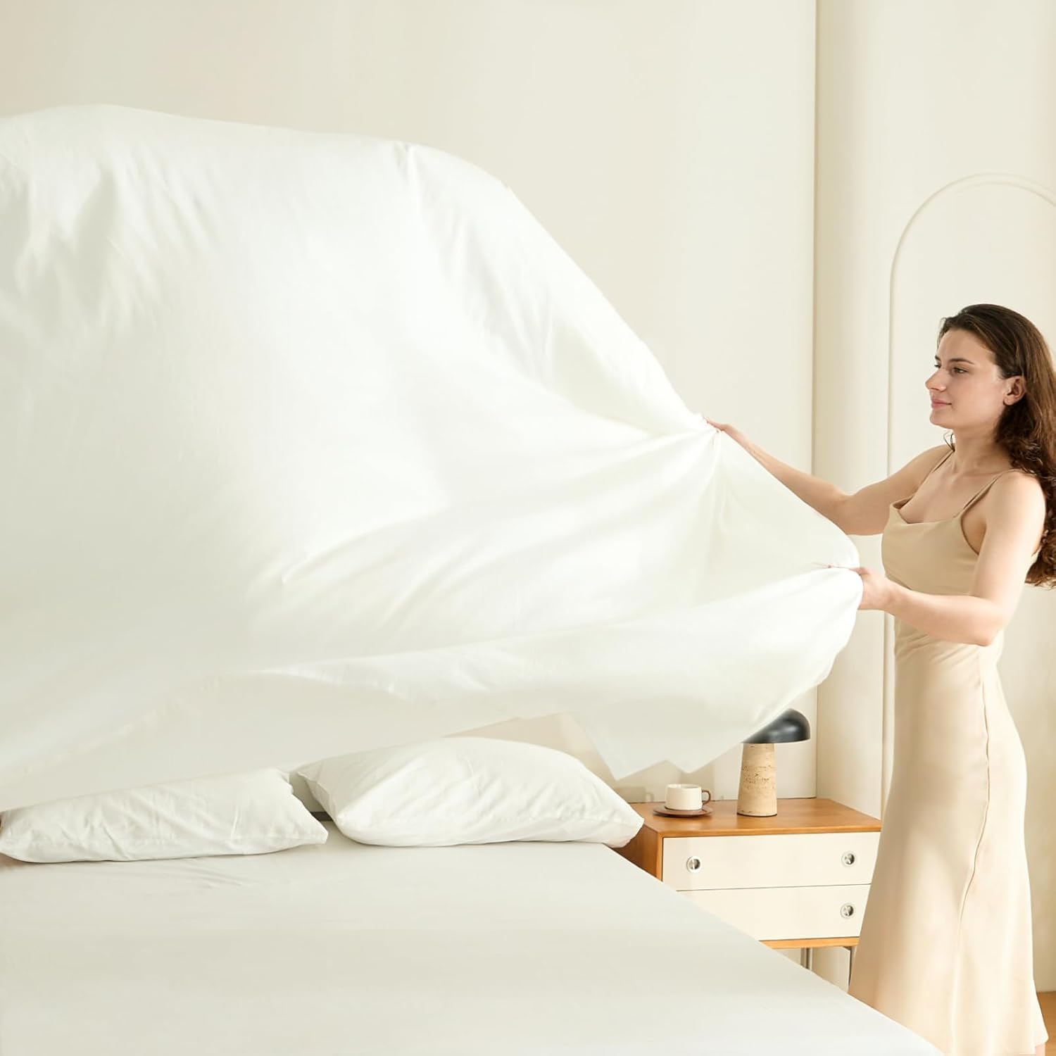 CieloCloud Queen Bed Sheet Set, 4PCS Fits 17" Mattress 100% Long-Staple Cotton