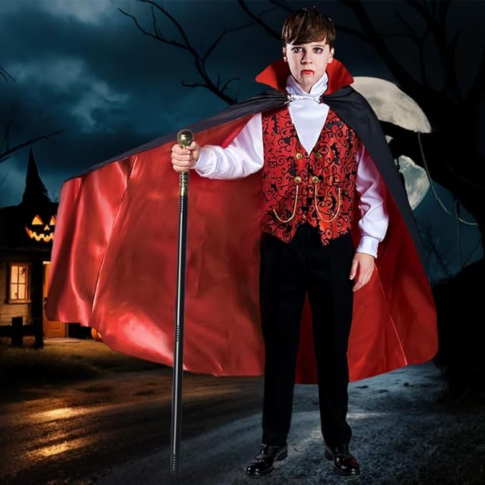 Vampire Costume Set, Halloween Party Vampire Cosplay Outfit with Cape, Shirt, Pants & Cane, kids dracula costume
