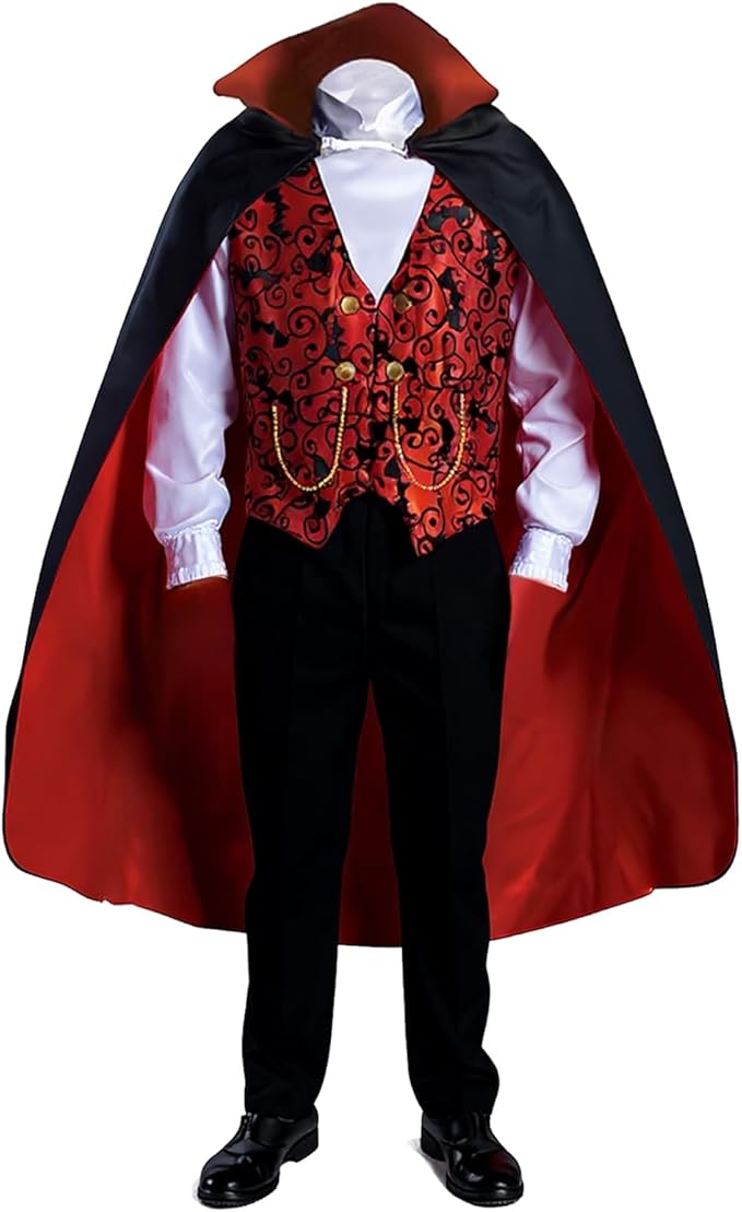 Vampire Costume Set, Halloween Party Vampire Cosplay Outfit with Cape, Shirt, Pants & Cane, kids dracula costume