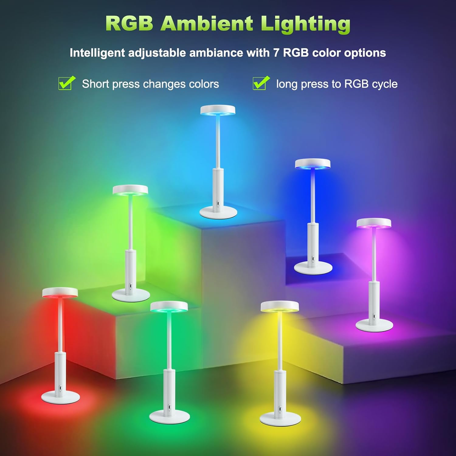 Ascher Cordless Table Lamp, 3 Color Temperatures, 7 RGB Colors