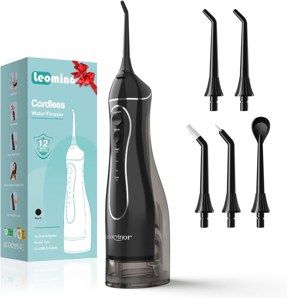 Leominor Water Flosser Pick - 300ML Portable Oral Irrigator | IPX7 Waterproof