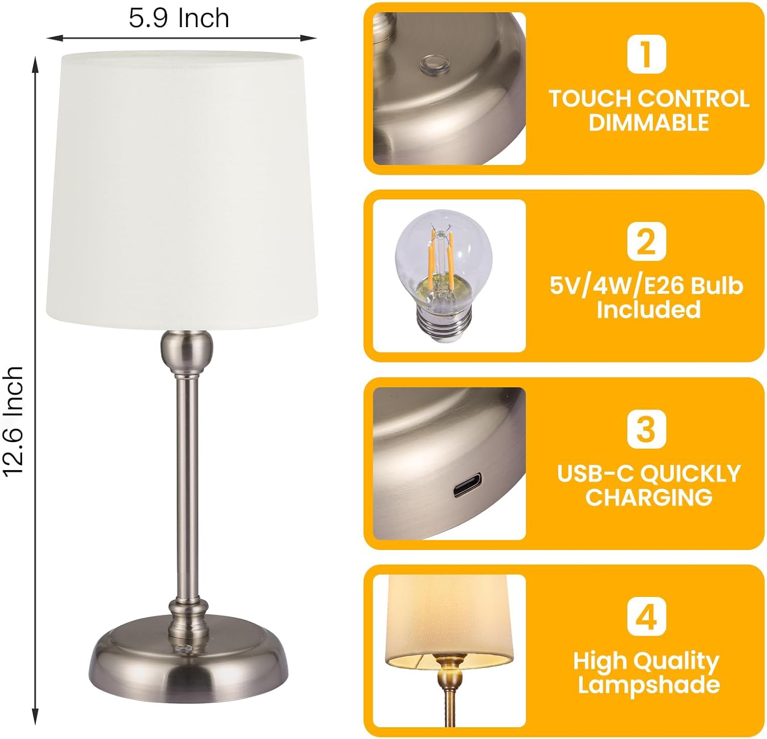 Cordless rechargeable table lamp features a powerful 6000mAh battery,