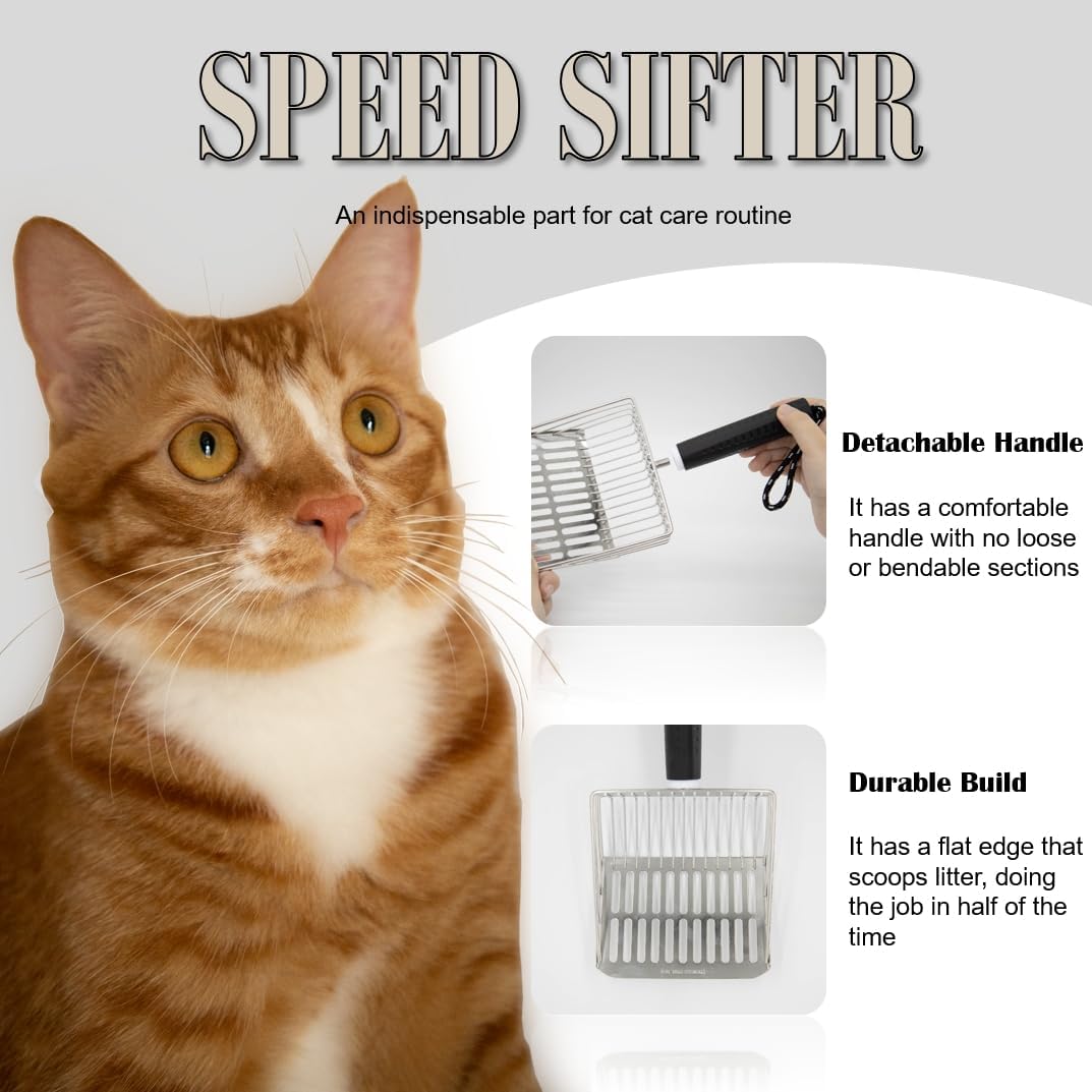 Epargnaro Stainless Steel Cat Litter Scoop with Holder - Heavy Duty Metal Scooper & Trash Container
