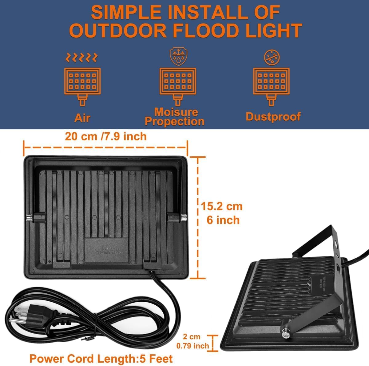 XXBSAZ 2 Pack 100W LED Flood Lights deliver powerful illumination
