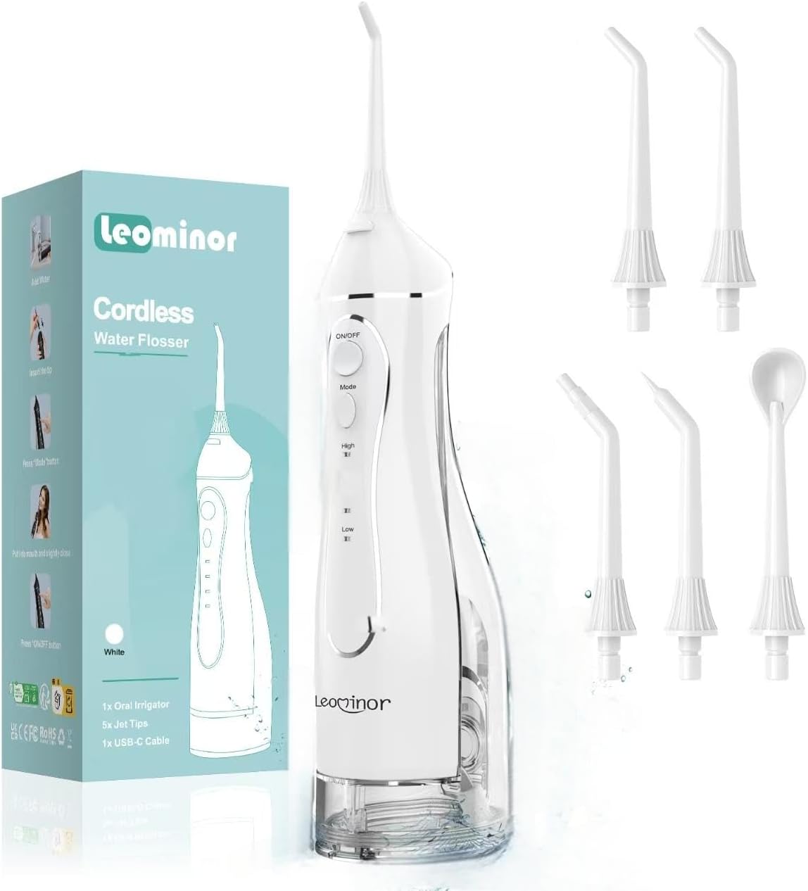 Leominor Water Flosser Pick - 300ML Portable Oral Irrigator | IPX7 Waterproof