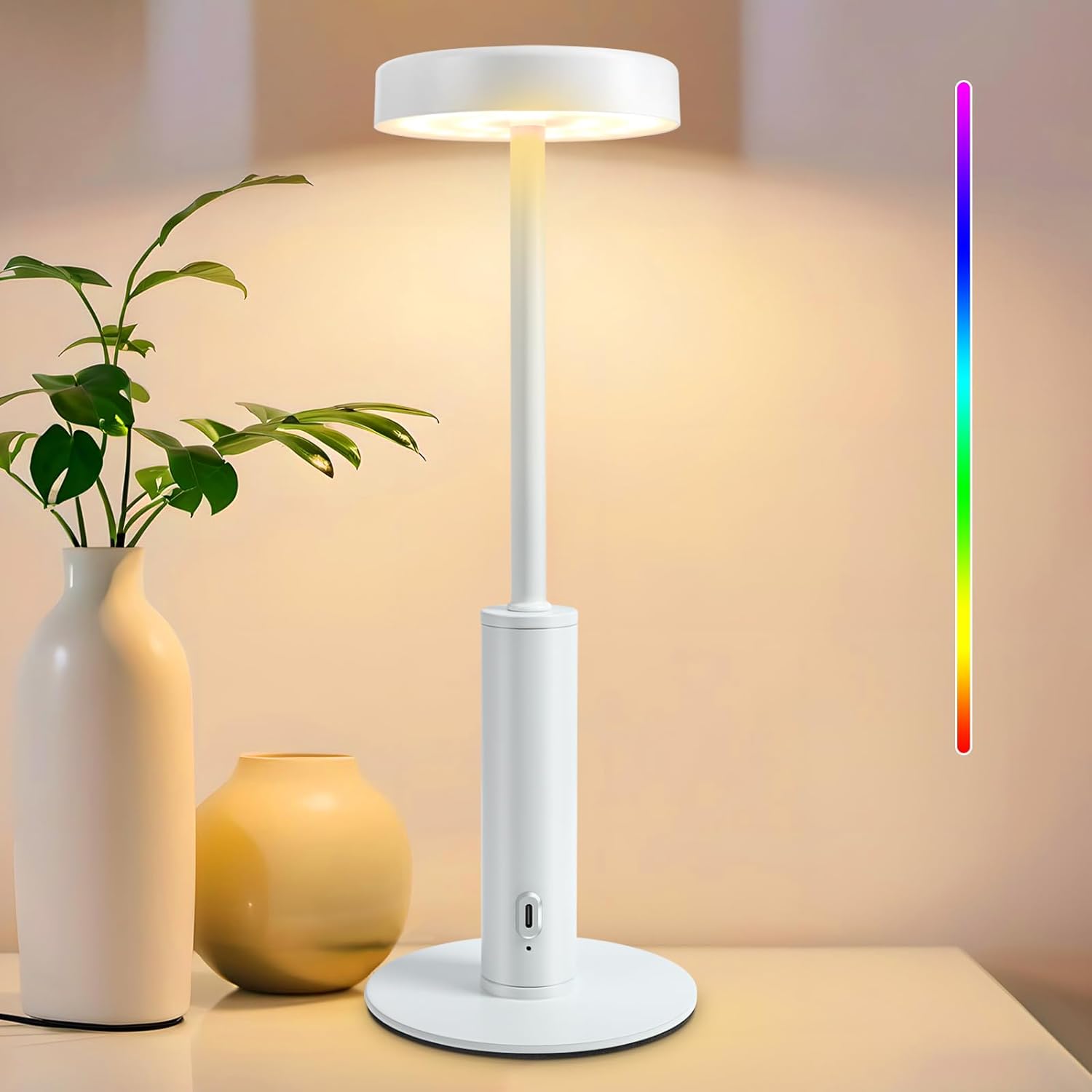 Ascher Cordless Table Lamp, 3 Color Temperatures, 7 RGB Colors