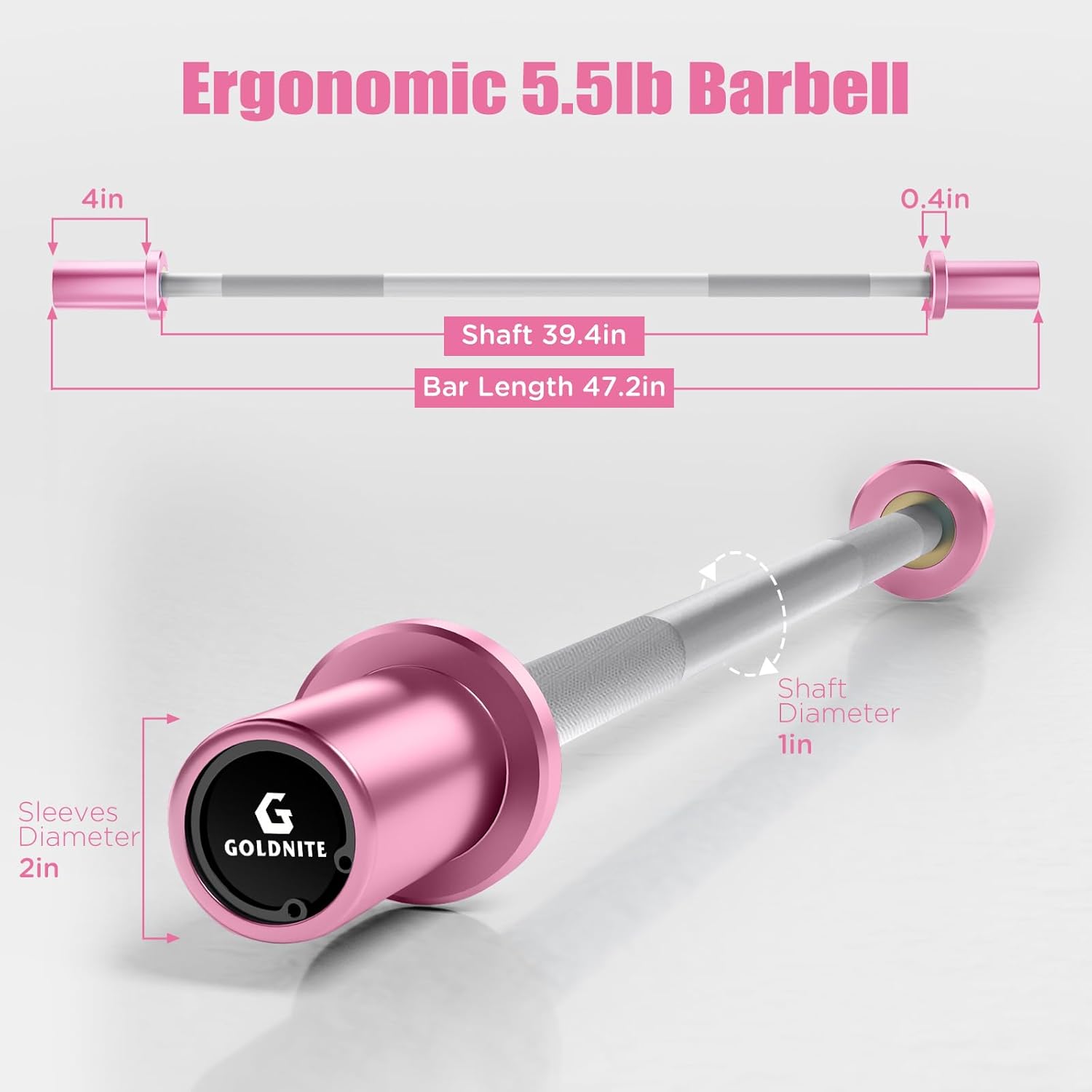 Goldnite Mini Barbell Bar 5.5LB - 4ft Olympic Weight Bar for Beginners & Women