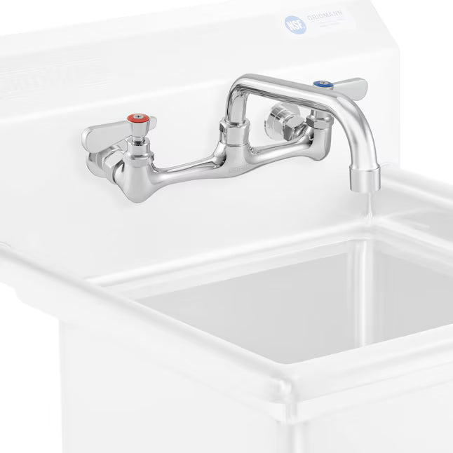 Commercial Wall Mount Sink Faucet - 8-in Center w 8-in Swivel Spout