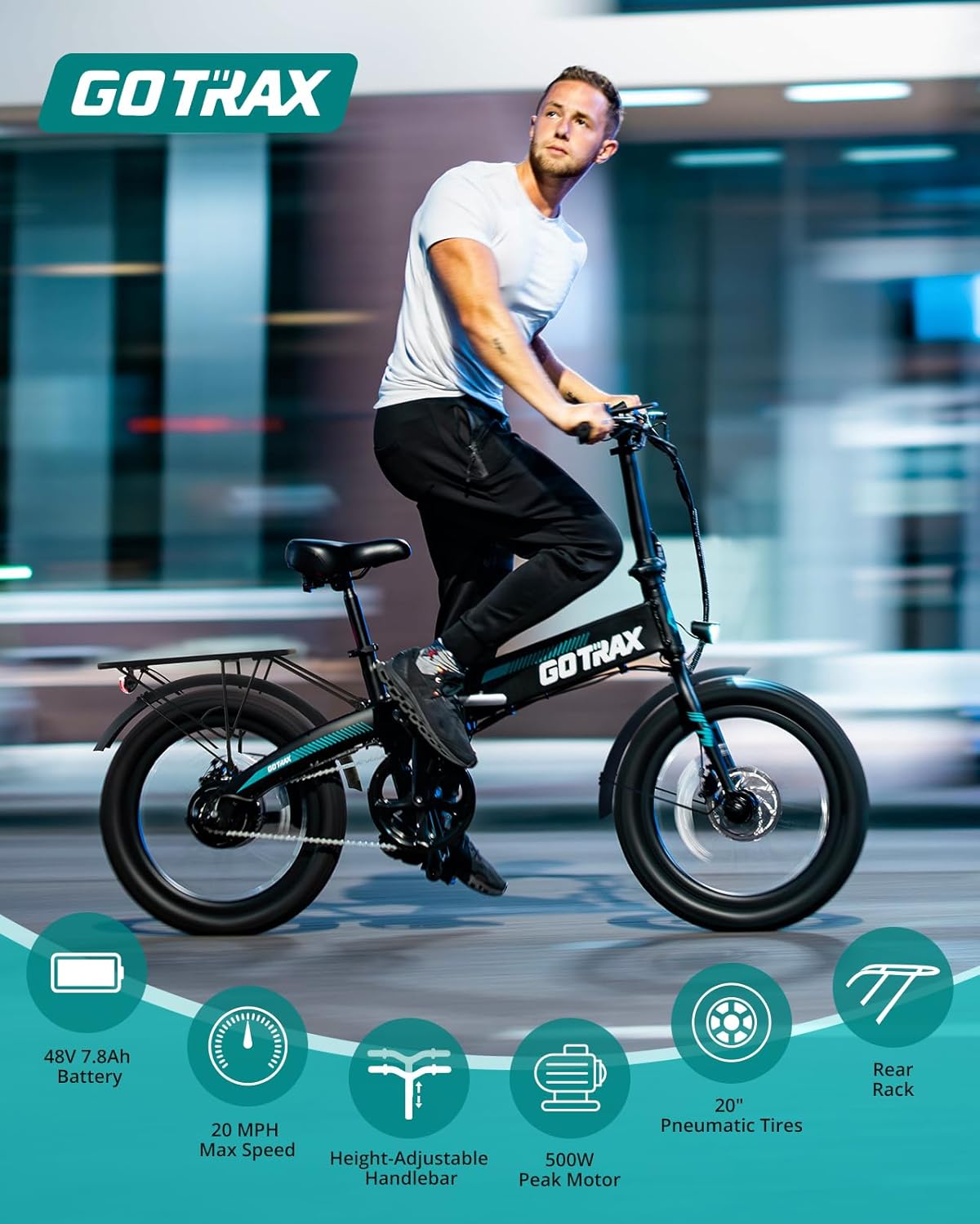 Gotrax 20" Folding Electric Bike. Powered by a robust 48V battery - R1