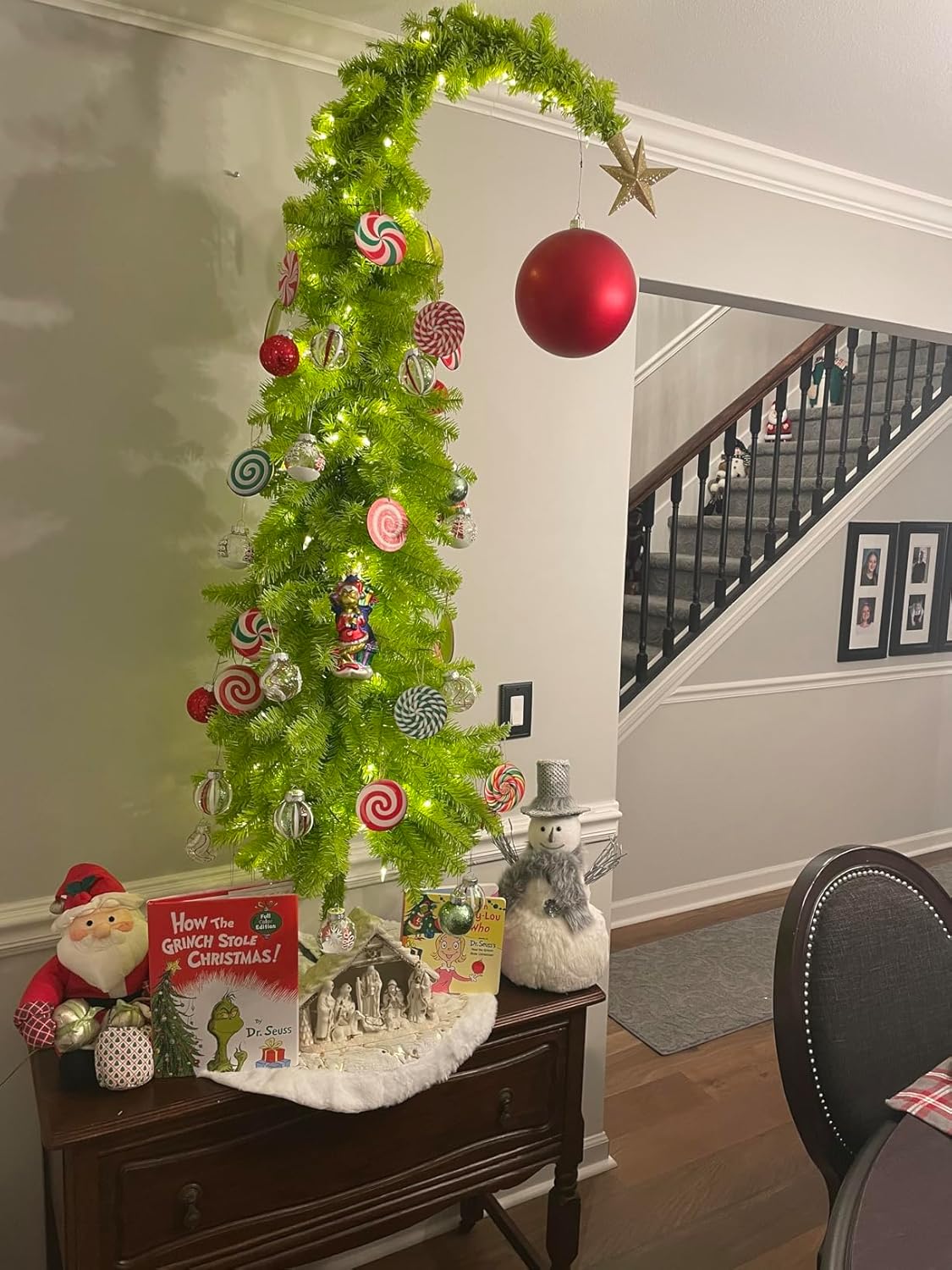 5 Ft Pre-lit Christmas Tree with Metal Stand - Artificial Whimsical Unique Curved Shape Holiday Xmas Tree with Warm White Lights - Holiday Carnival Party.
