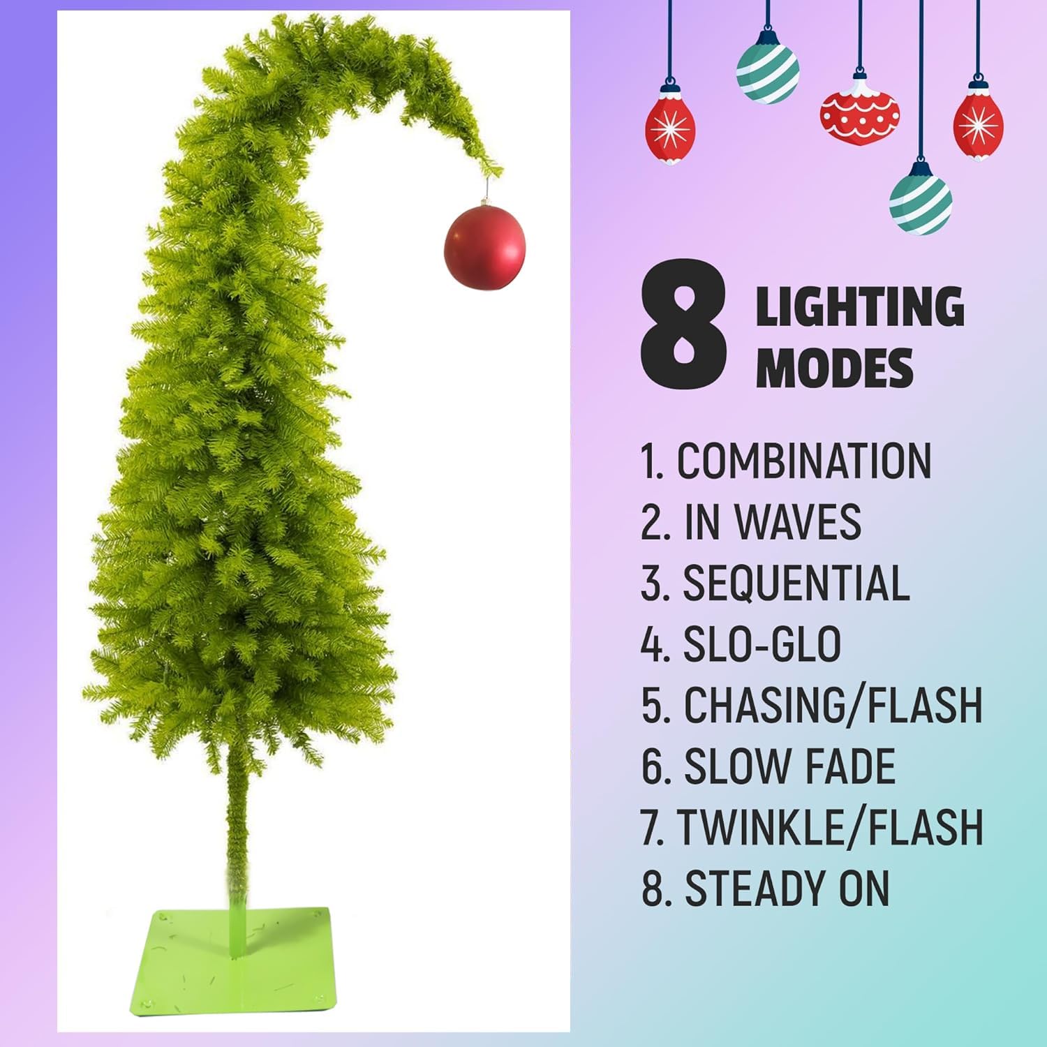 5 Ft Pre-lit Christmas Tree with Metal Stand - Artificial Whimsical Unique Curved Shape Holiday Xmas Tree with Warm White Lights - Holiday Carnival Party.