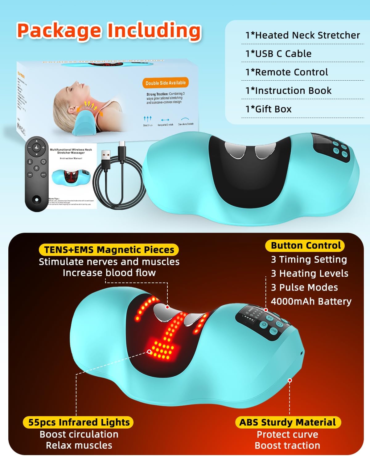 Multifunctional wireless heated neck strecher