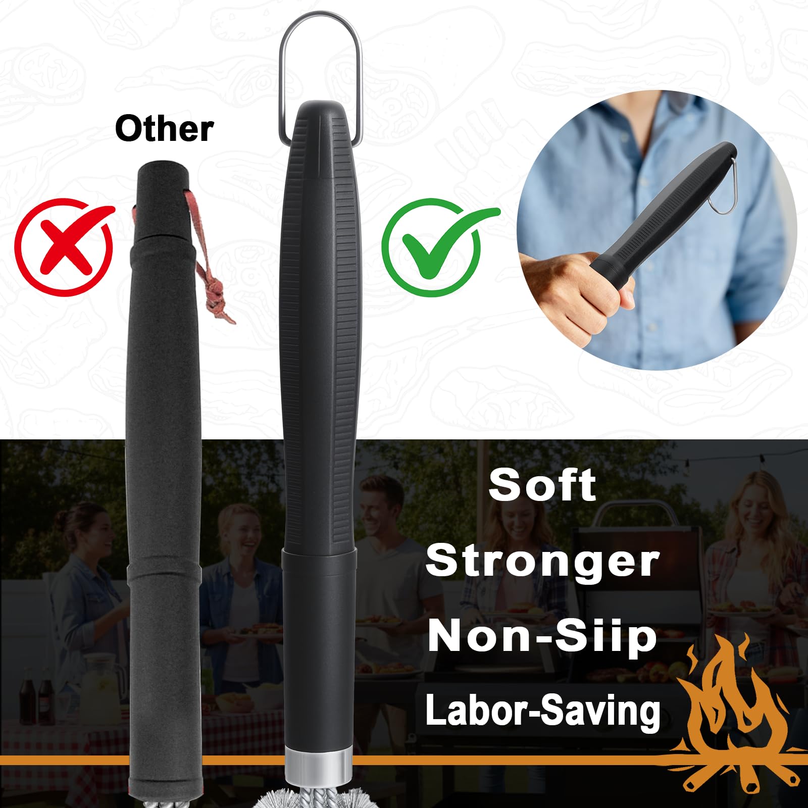 TEMMIO X08 BBQ grill brush — actual product photo, secondary angle