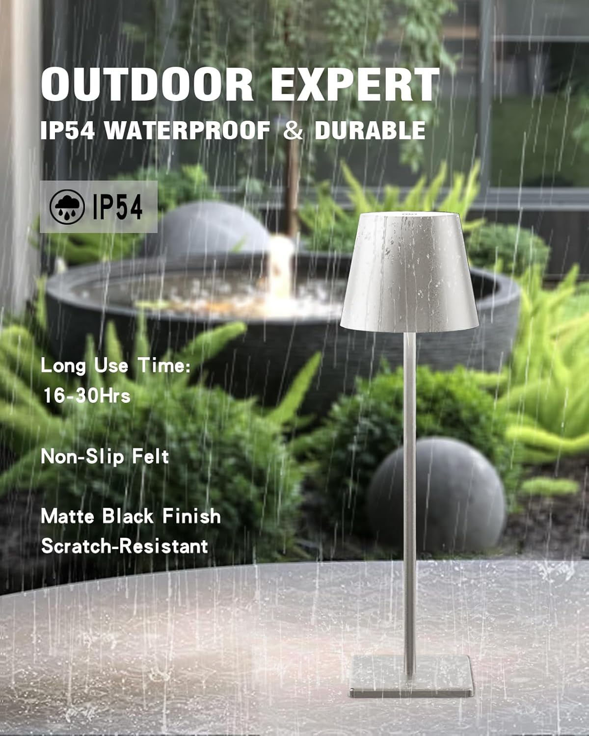 Nerefou Cordless Table Lamp features a powerful 5200mAh battery - Silver