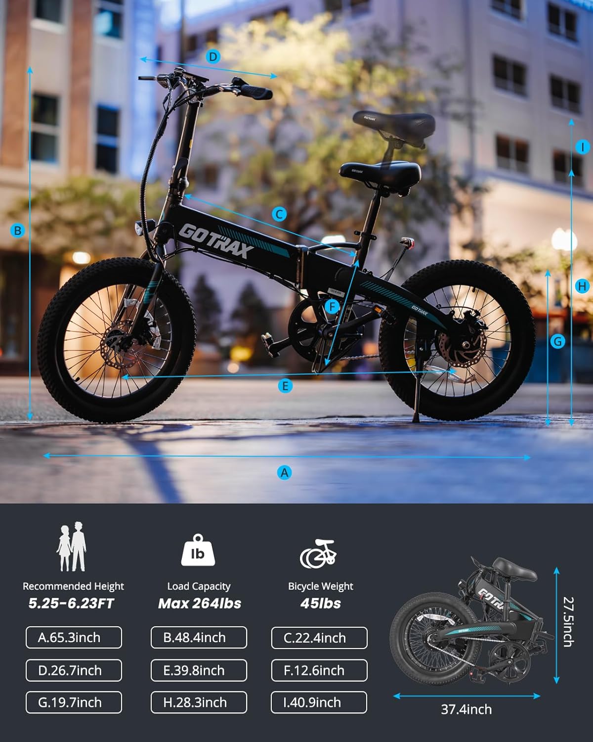 Gotrax 20" Folding Electric Bike. Powered by a robust 48V battery - R1