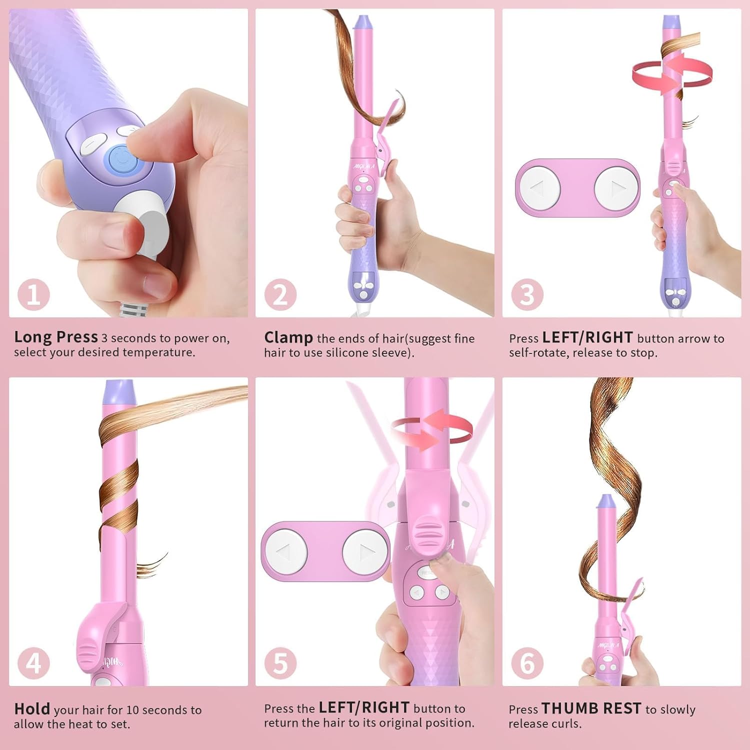 Automatic Rotating Curling Iron for Thin Fine Hair - Beach Waves Hair Curler with Heat Protection