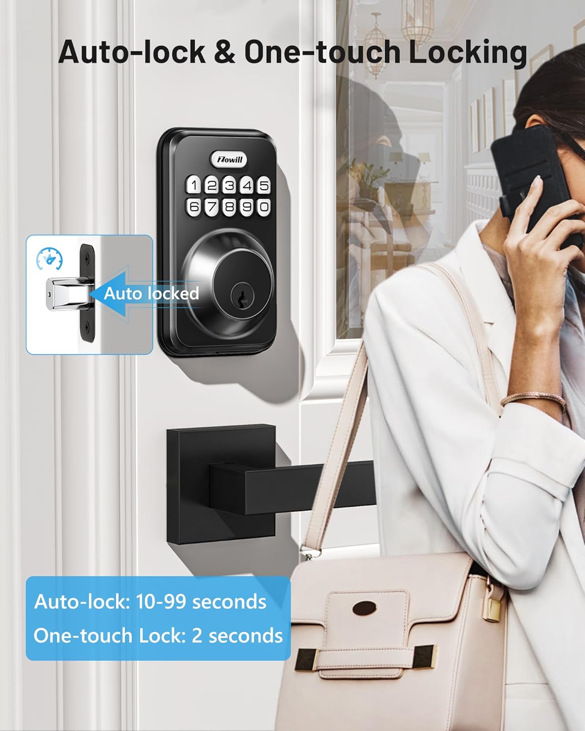 Zowill Keyless Entry Door Lock with 2 Lever Handles Electronic Keypad Deadbolt