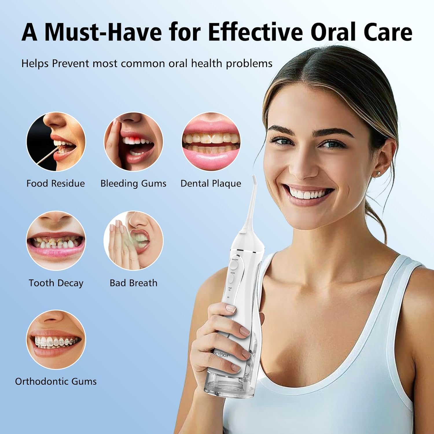 Leominor Water Flosser Pick - 300ML Portable Oral Irrigator | IPX7 Waterproof