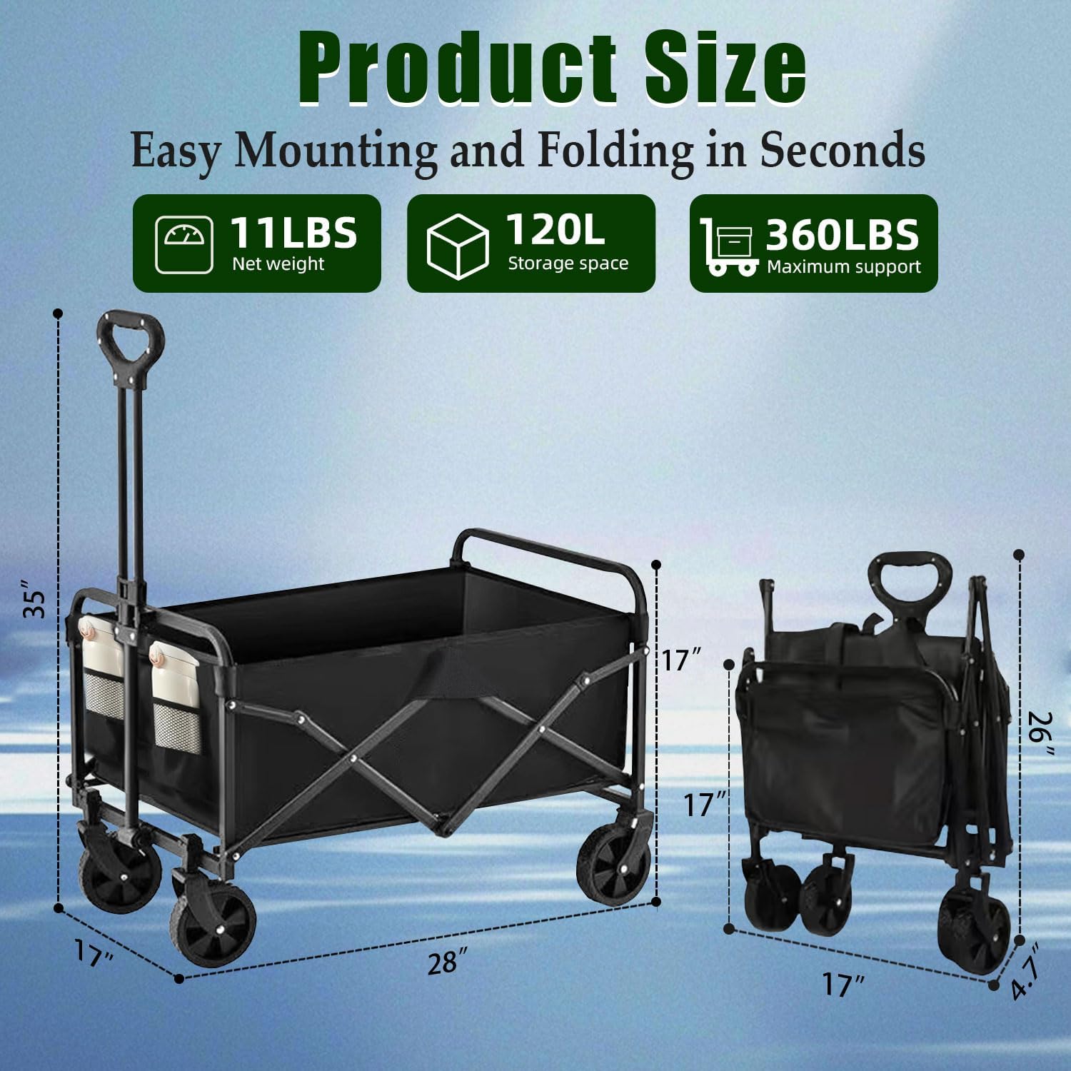 Collapsible wagon seamlessly blends practicality with a rugged, durable design