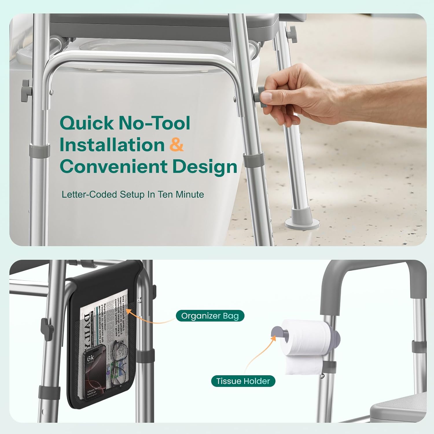 HOMEAL Raised Toilet Seat Riser with Handles for Senior