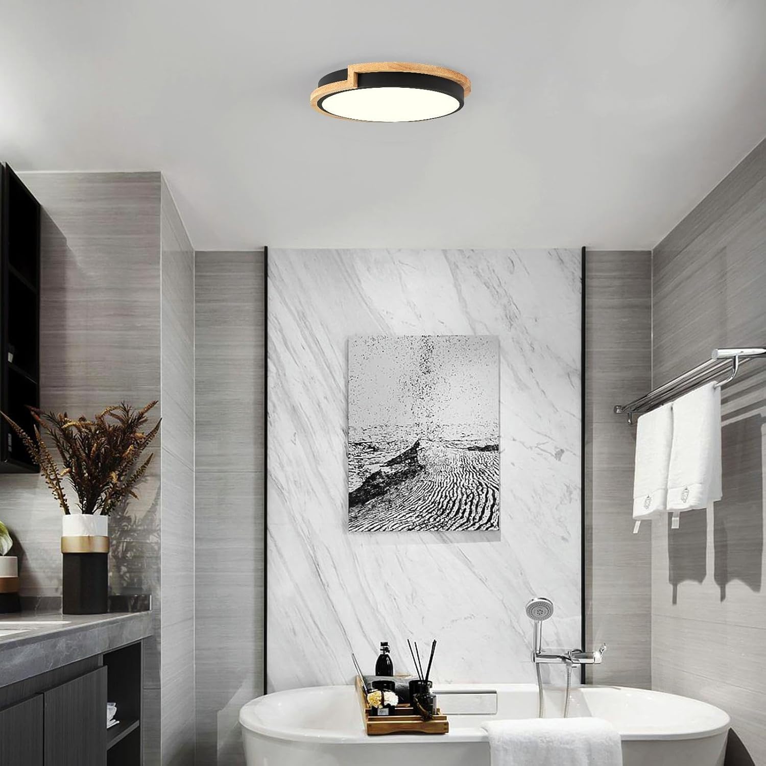 11.8-inch Black LED Flush Mount Ceiling Light - Dimmable 5 Color Temperature