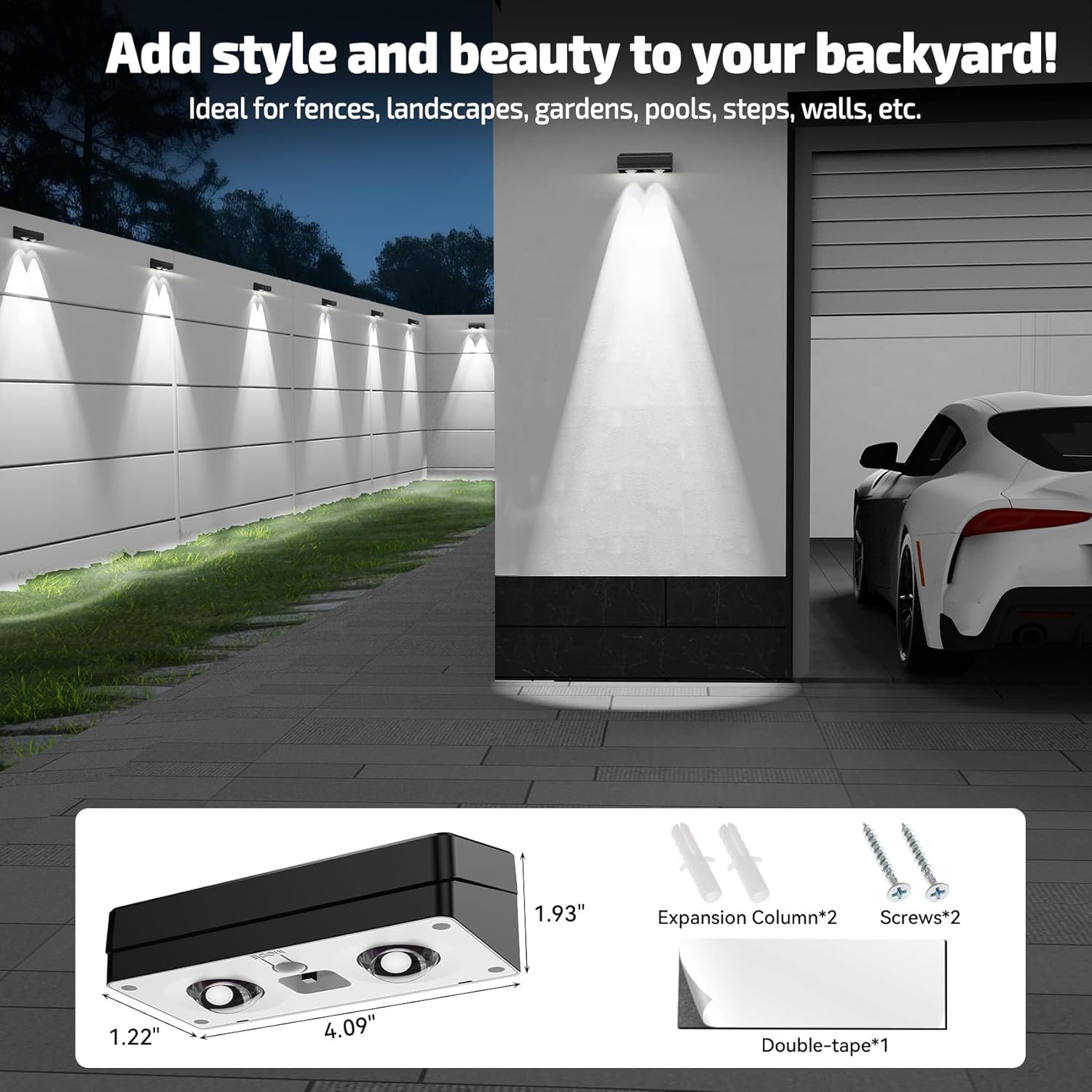 ZCX Solar Fence Lights Outdoor, IP65 Waterproof Designed with 12 Modes RGB