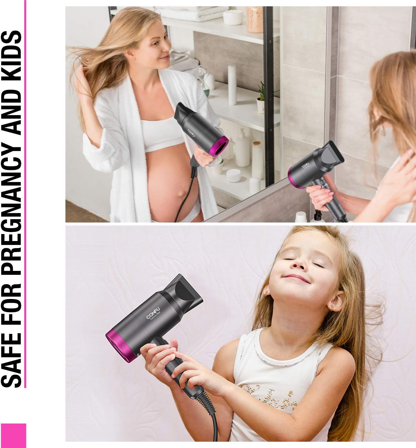 CONFU Ionic Blow Dryer 1600W, Portable Lightweight Fast Drying Negative Ion Hairdryer Blowdryer, 3 Heat Settings & Infinity Speed, with Diffuser