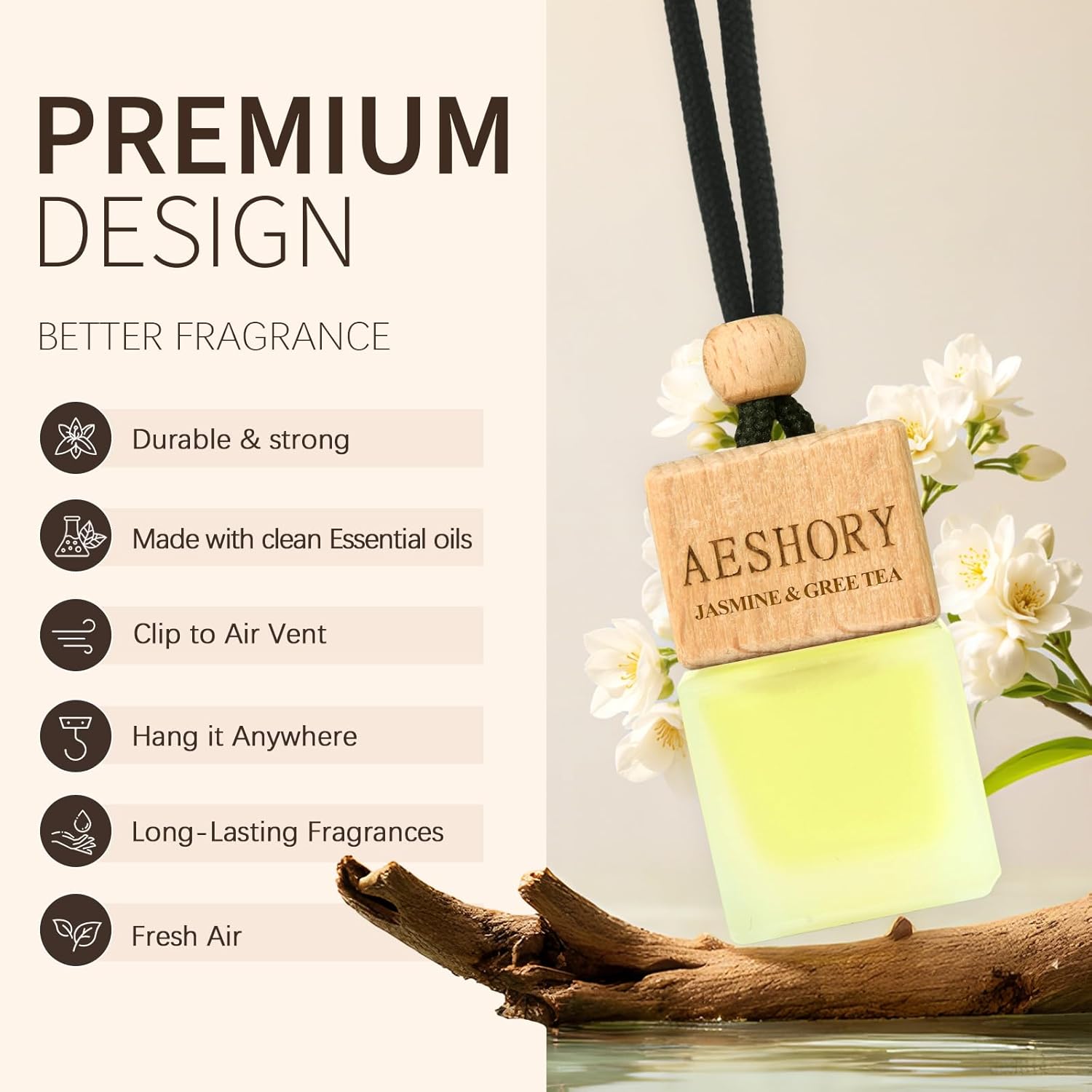 Aeshory Car Air Freshener Hanging 3-Pack – Floral Car Freshener - Lavender& Vanilla,Rose & Oud,Jasmine & Gree Tea Scents