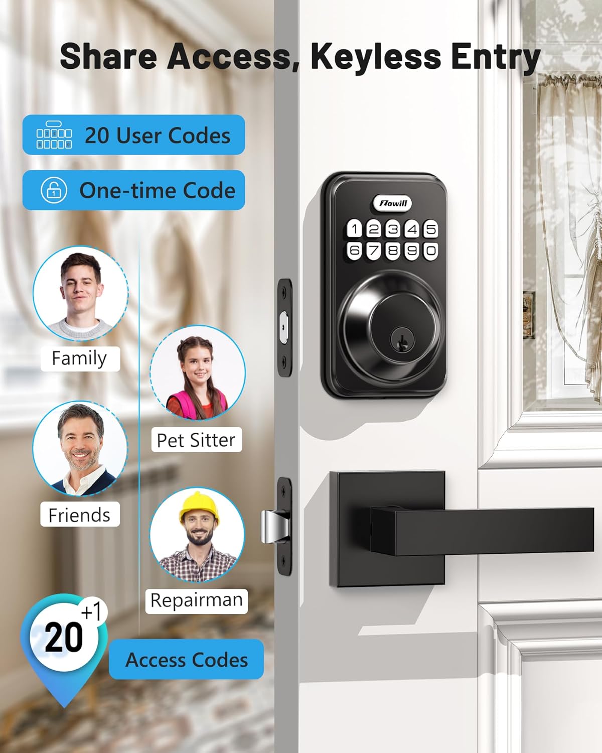 Zowill Keyless Entry Door Lock with 2 Lever Handles Electronic Keypad Deadbolt