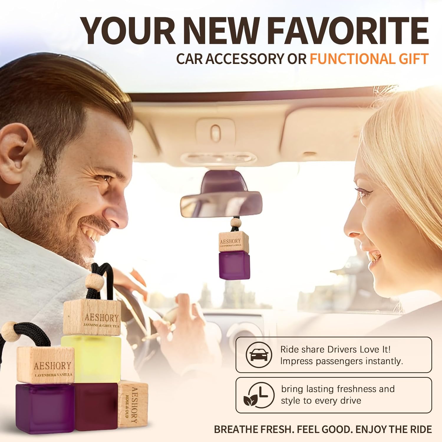 Aeshory Car Air Freshener Hanging 3-Pack – Floral Car Freshener - Lavender& Vanilla,Rose & Oud,Jasmine & Gree Tea Scents