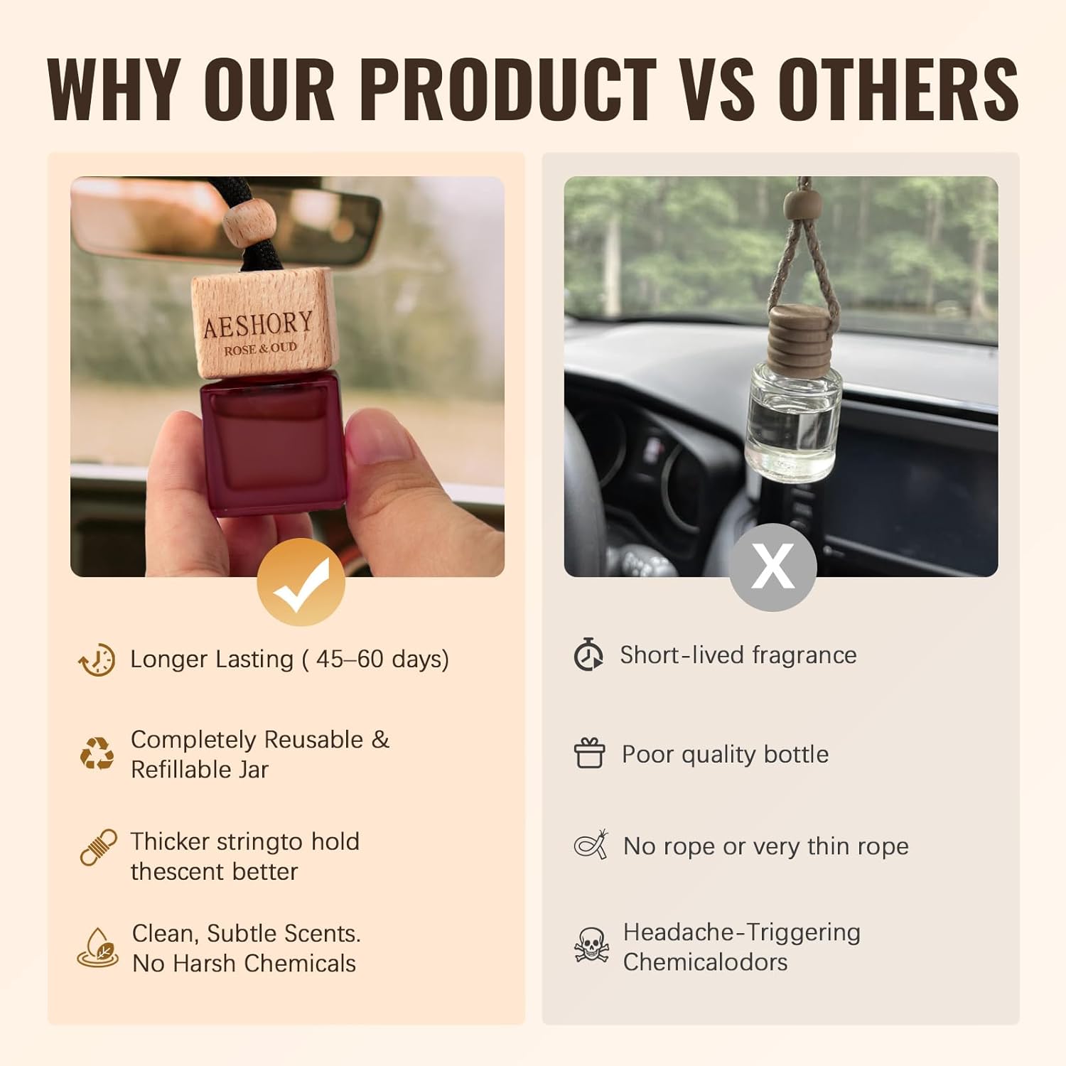 Aeshory Car Air Freshener Hanging 3-Pack – Floral Car Freshener - Lavender& Vanilla,Rose & Oud,Jasmine & Gree Tea Scents