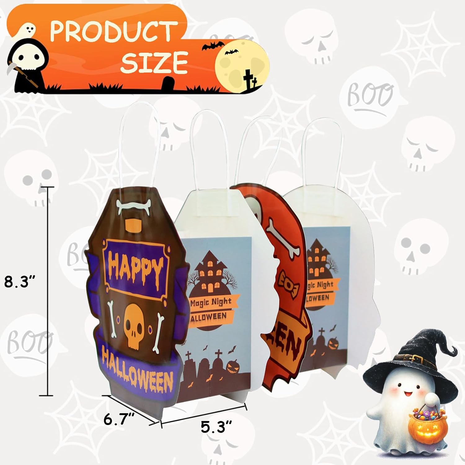 ZRLABL 4PC Halloween Trick or Treat Bags – Candy Gift Bags for Party Favors, Candy, Goodie for Halloween Decorations