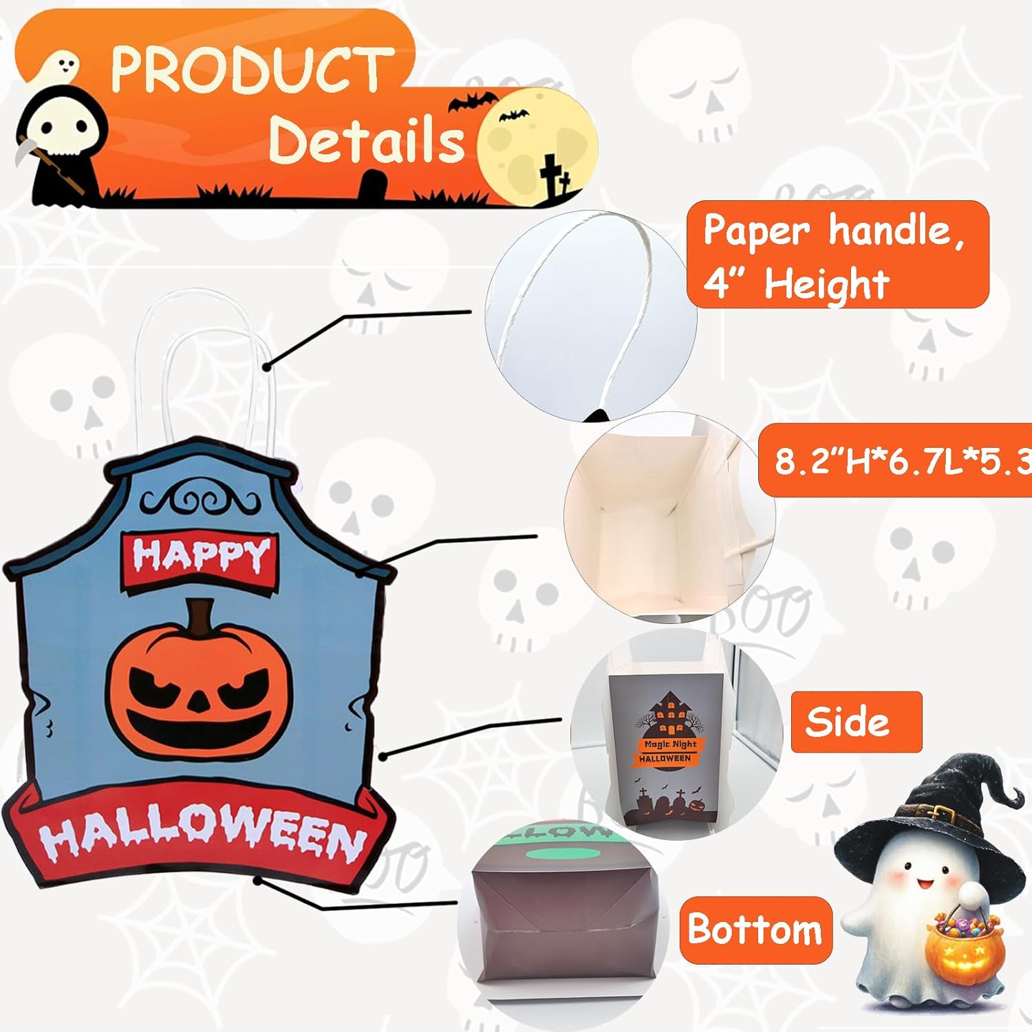 ZRLABL 4PC Halloween Trick or Treat Bags – Candy Gift Bags for Party Favors, Candy, Goodie for Halloween Decorations
