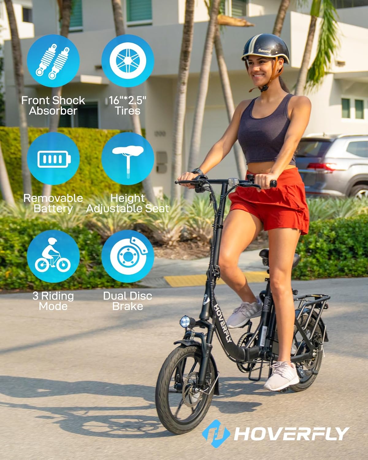 HOVERFLY H3 16" Electric Bike, Max 28Miles Range(Pedal-Assist) Folding E-Bike - White ap