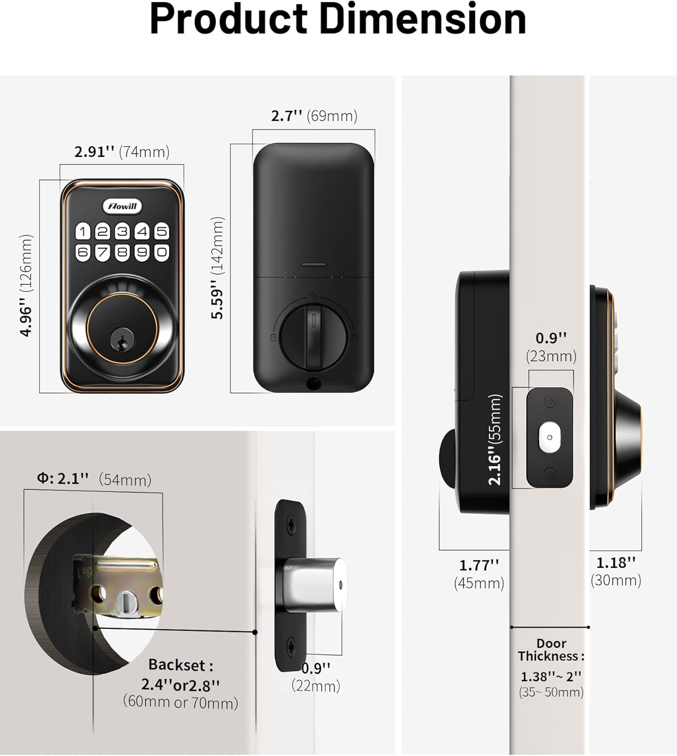 Zowill Electronic Keypad Deadbolt Smart Auto Lock - Bronze