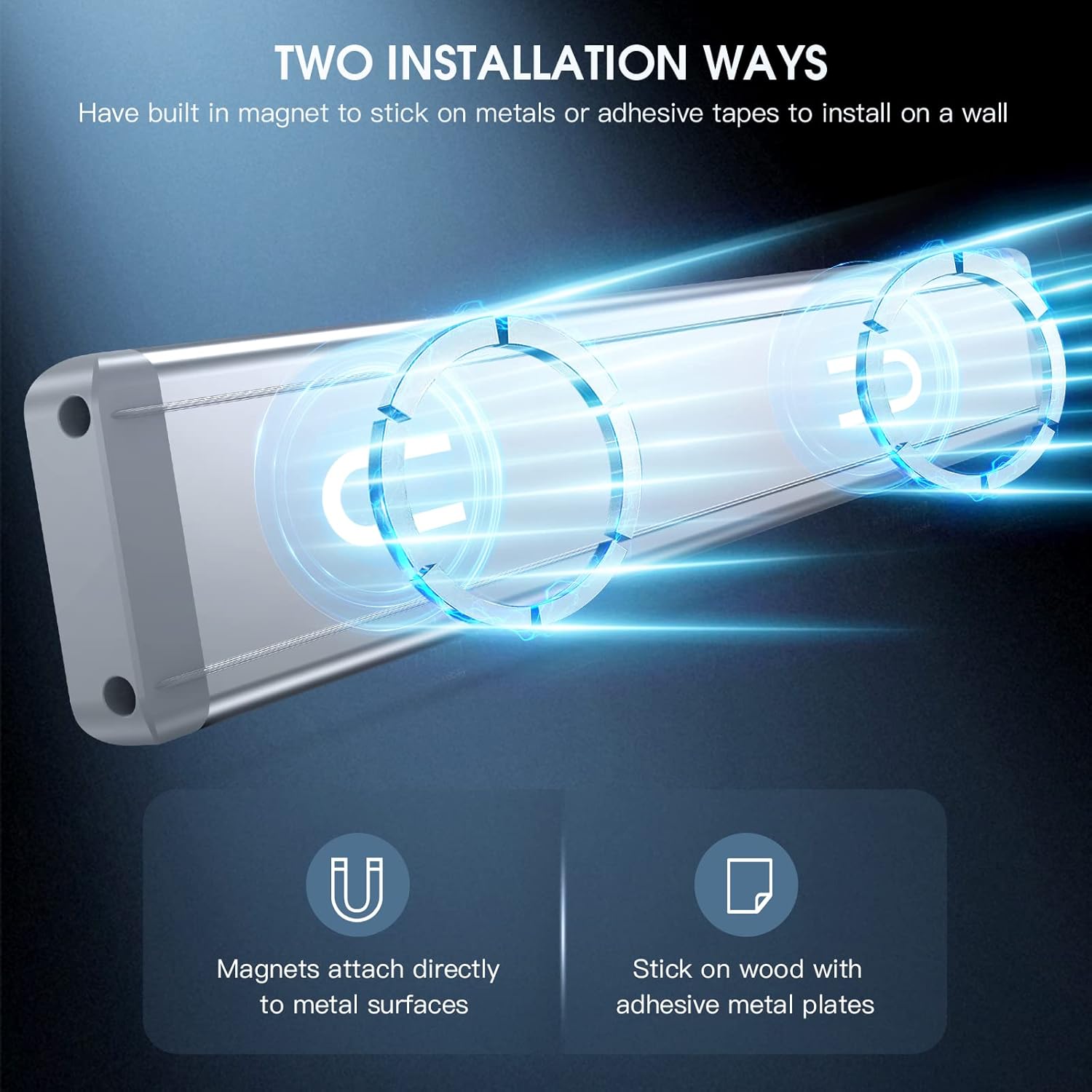 2-pack of 10-inch rechargeable under cabinet lights featuring advanced motion sensors.