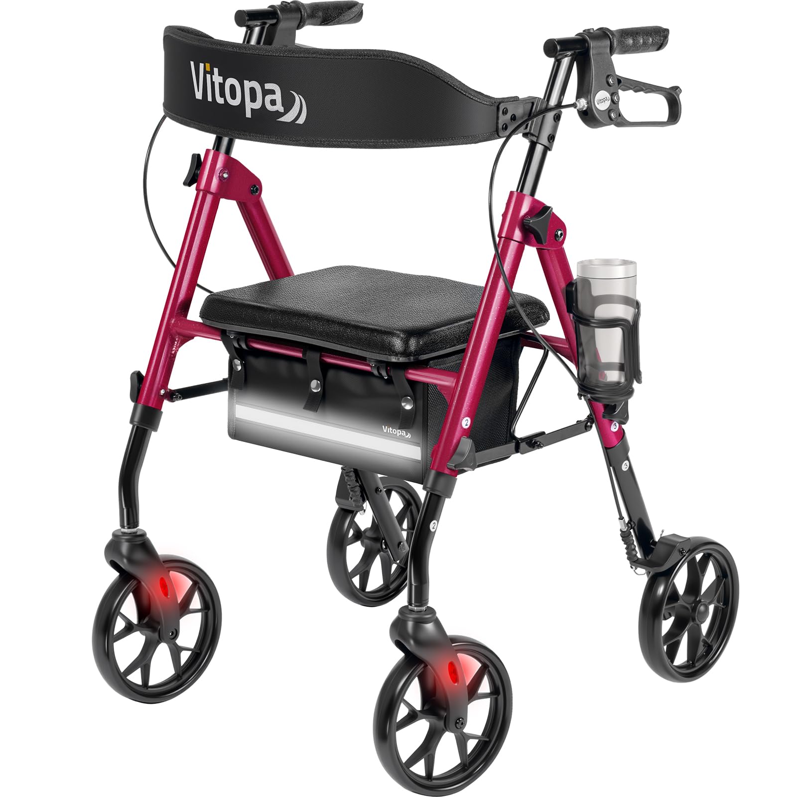 Vitopa Rollator Walker w/ Seat 350lb 8in Wheel Foldable