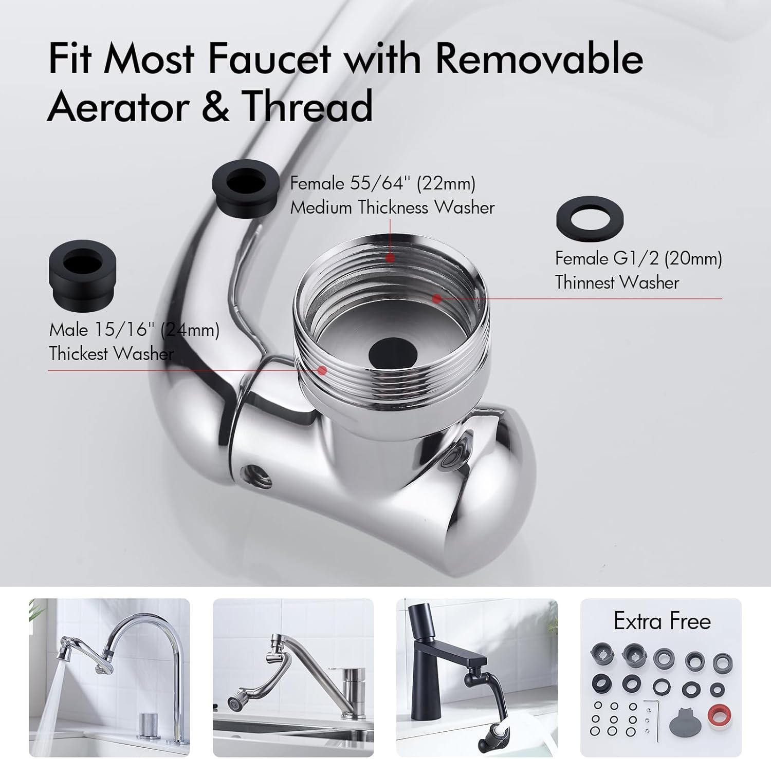 Bagnolux 1080 Swivel Faucet Extender for Bathroom Sink, 2 Modes Rotating faucet extension sprout