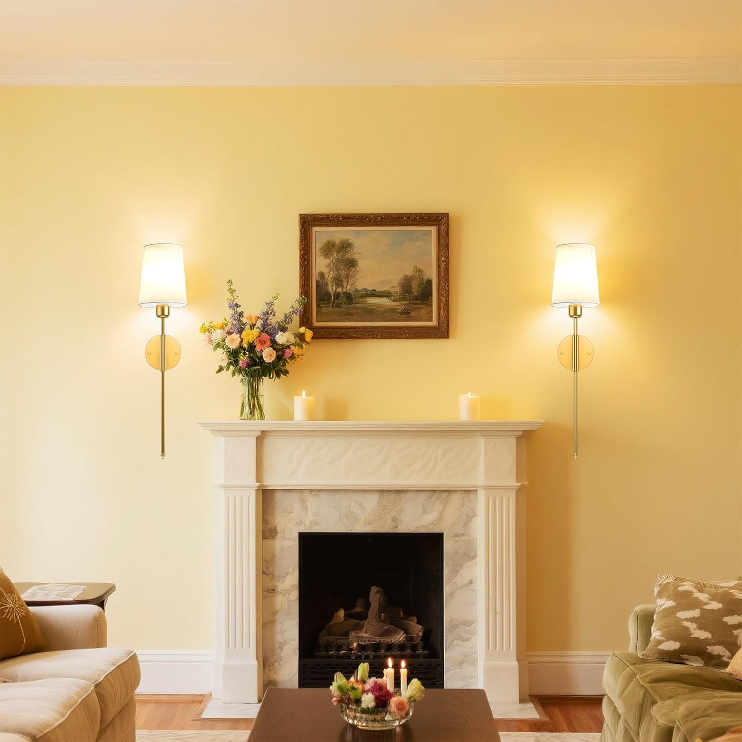 ECOHOM 25.6 inch Battery Operated Wall Sconces Set of 2, Wireless Wall Lights with Rechargeable