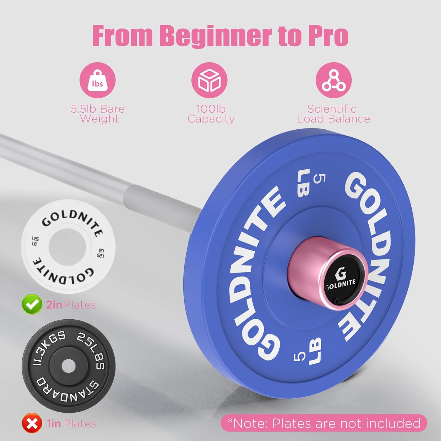 Goldnite Mini Barbell Bar 5.5LB - 4ft Olympic Weight Bar for Beginners & Women