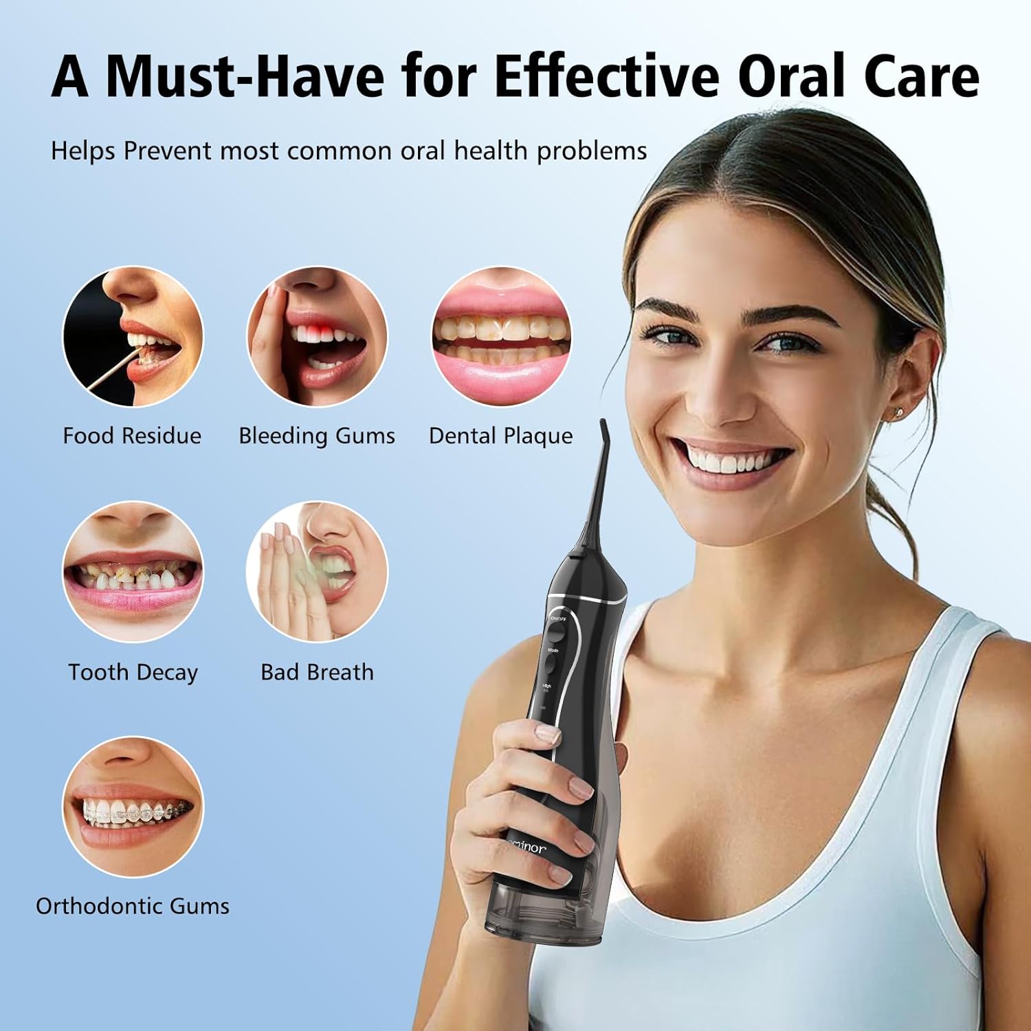 Leominor Water Flosser Pick - 300ML Portable Oral Irrigator | IPX7 Waterproof