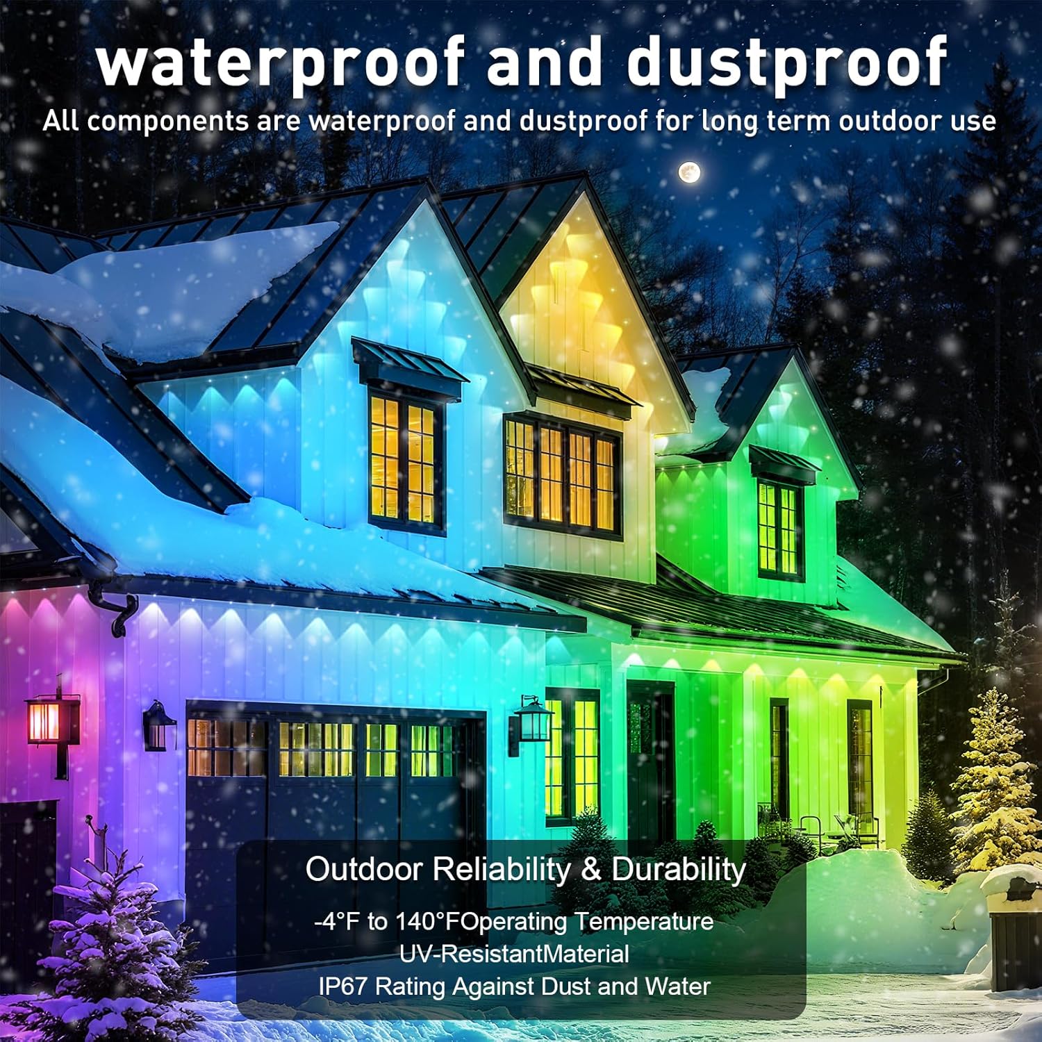 150FT Permanent Outdoor RGB Lights - Waterproof Smart LED Eaves Lights with App/Remote
