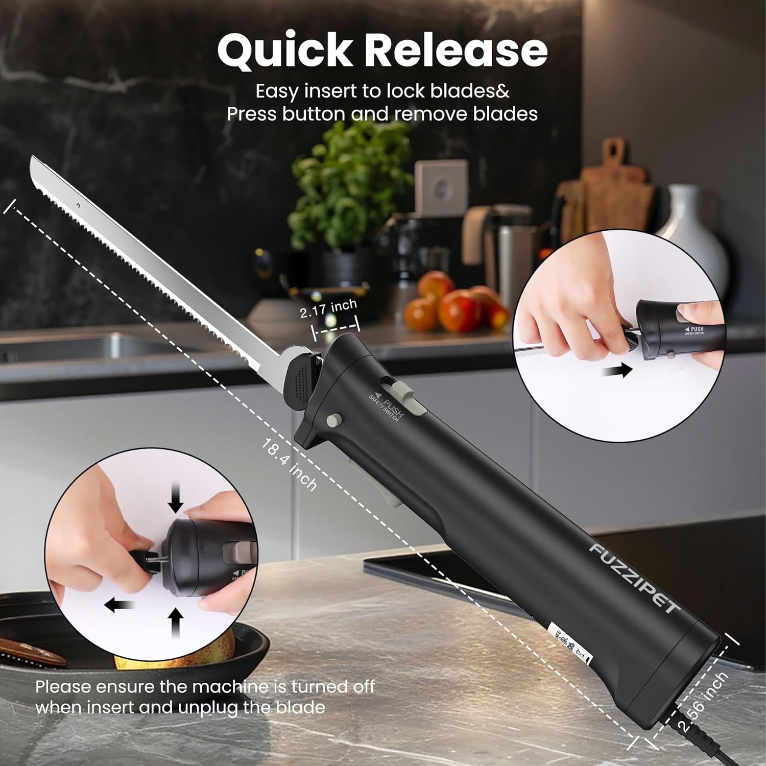 Electric Knife for Meat Slicing - 4 Stainless Steel Blades | Bread & Cheese Cutter