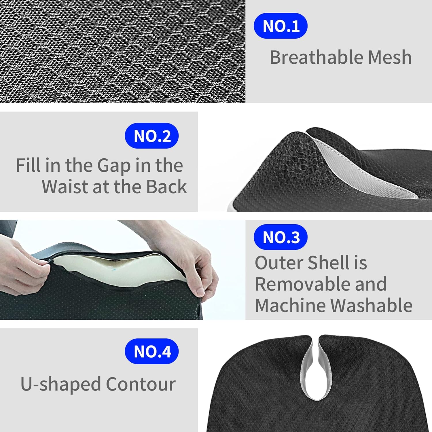 LALOSHI Seat Cushion,U-Shaped Memory Foam for Back Pain Relief - 2.8In