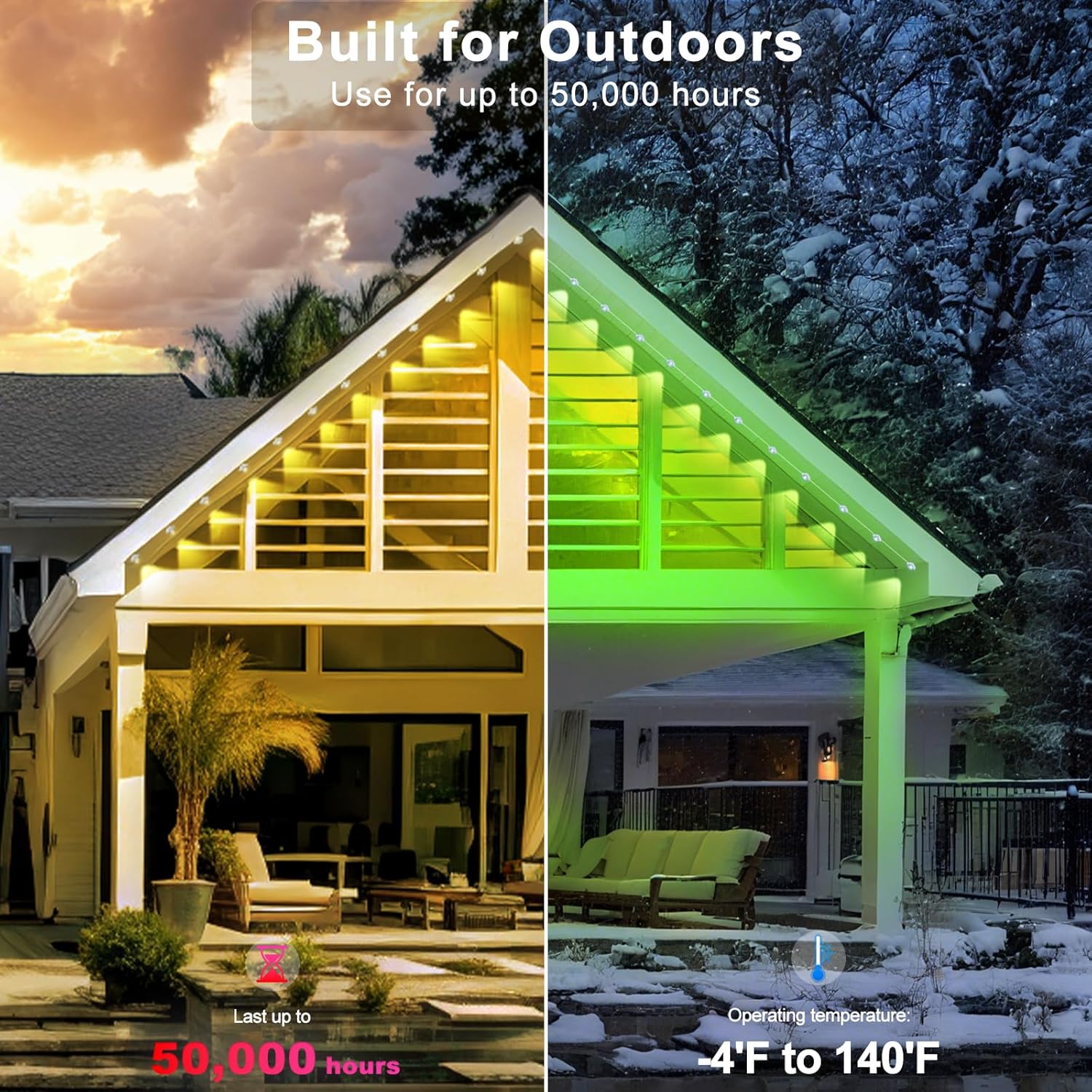 150FT Permanent Outdoor RGB Lights - Waterproof Smart LED Eaves Lights with App/Remote