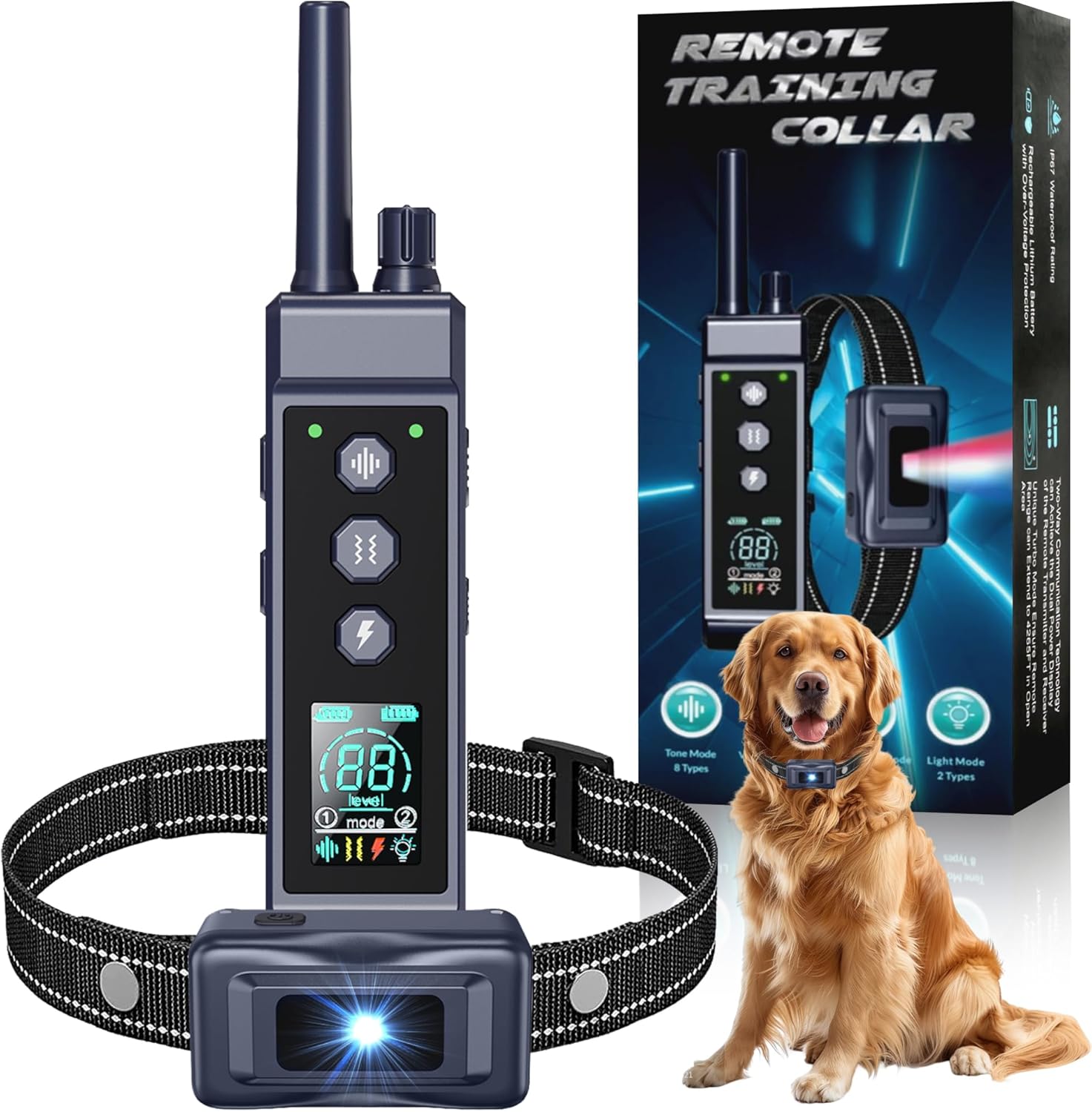 Collar for Dogs - 4265ft Waterproof Training Collar with Flashing Light