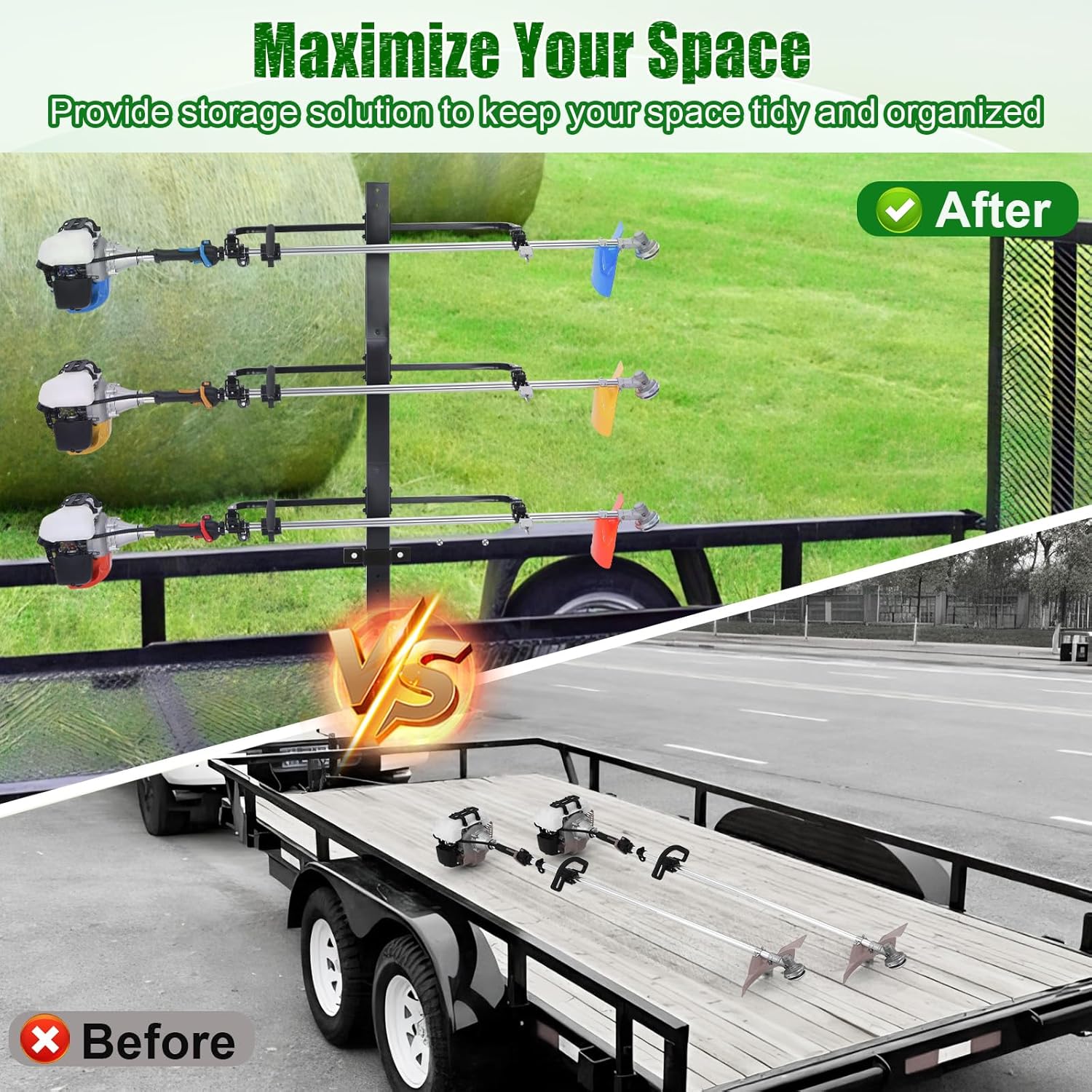 CAROD Weed Eater Rack for Open Trailer, 3 Place Trimmer