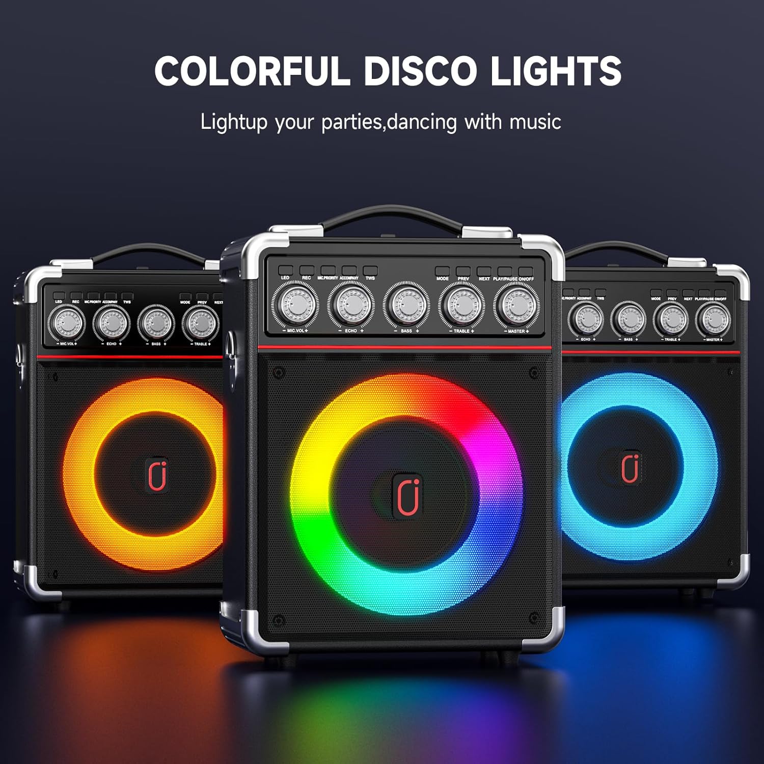 Jokmic Portable Karaoke Machine 2 Microphones RGB LED Bluetooth