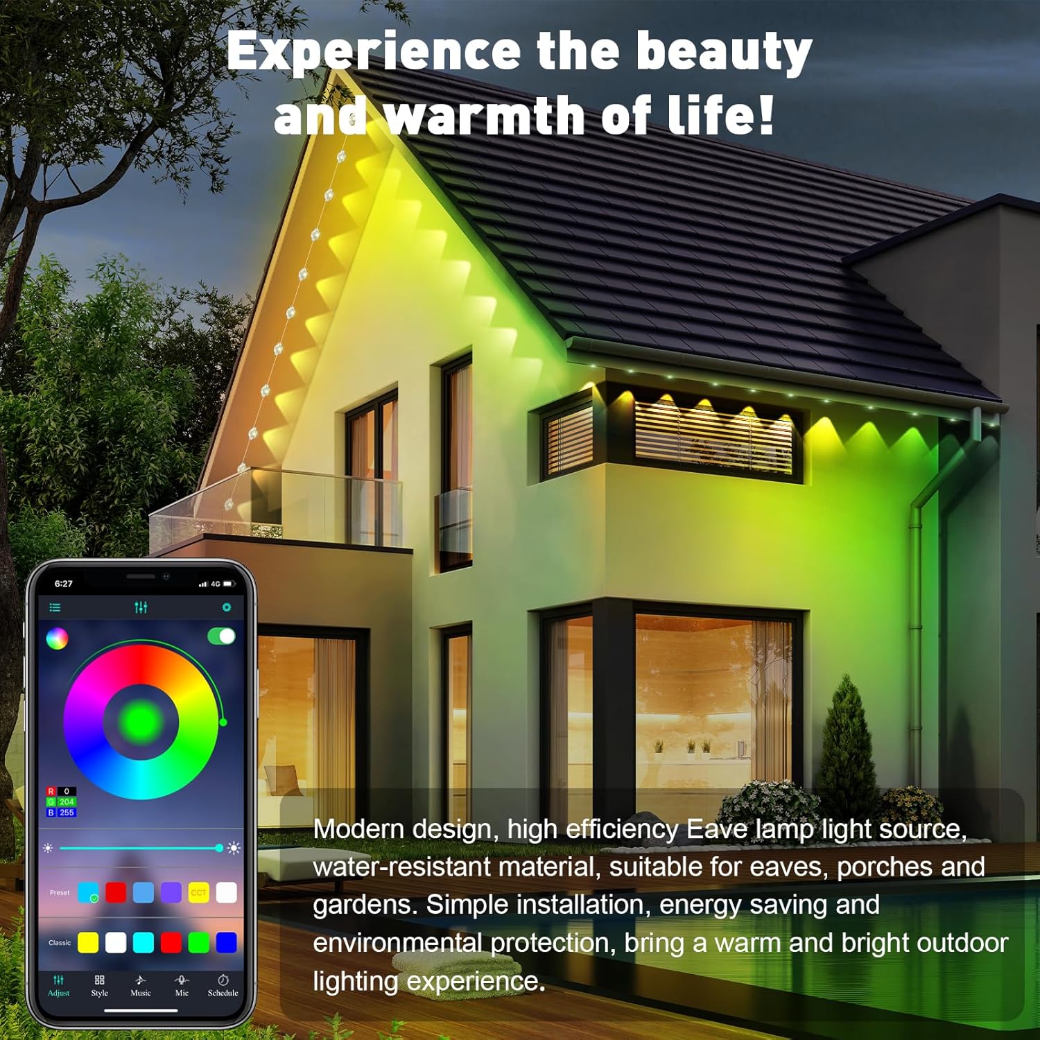 150FT Permanent Outdoor RGB Lights - Waterproof Smart LED Eaves Lights with App/Remote